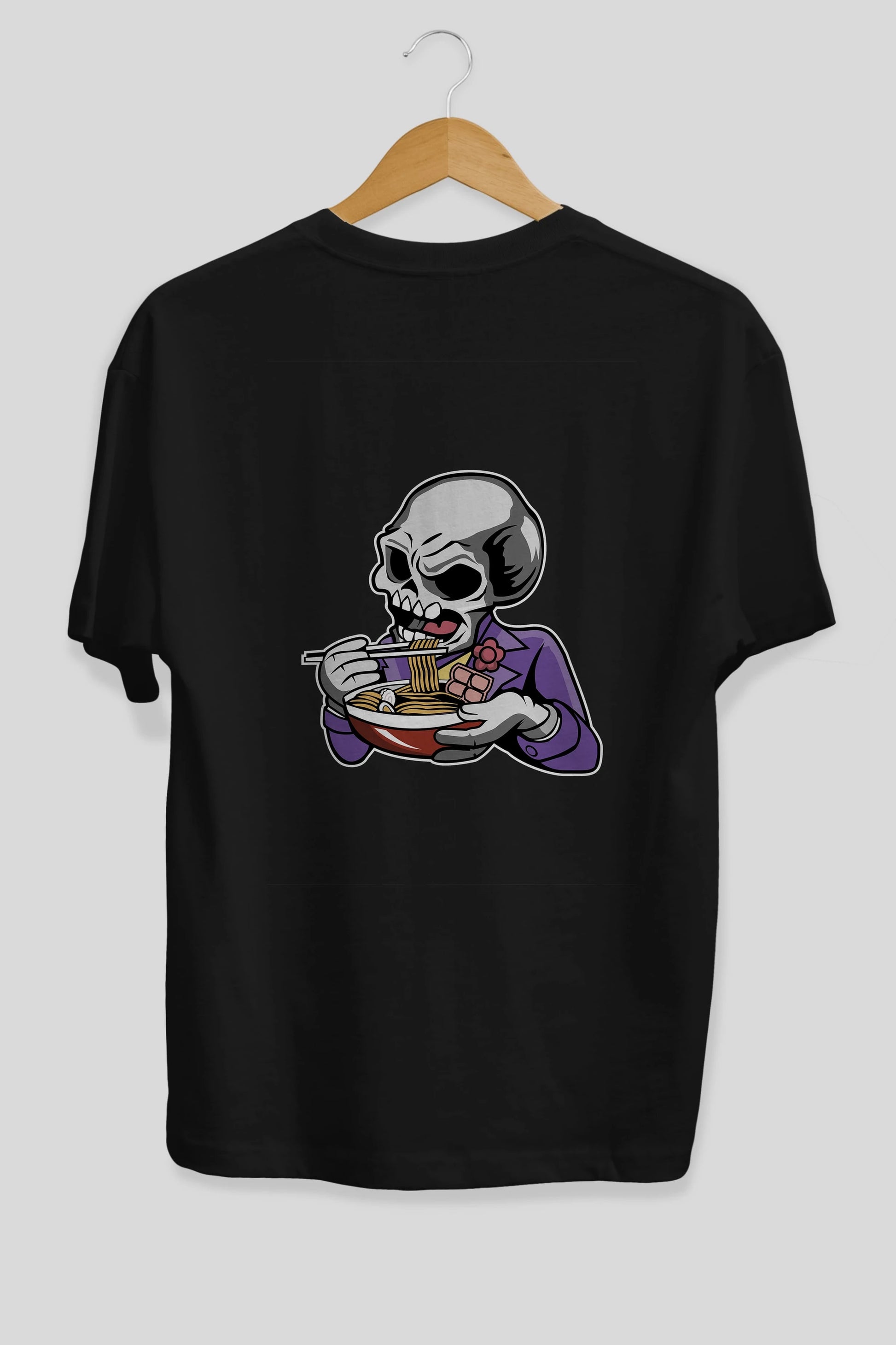 Skull Ramen Arka Baskılı Oversize t-shirt Erkek Kadın Unisex %100 Pamuk tişort