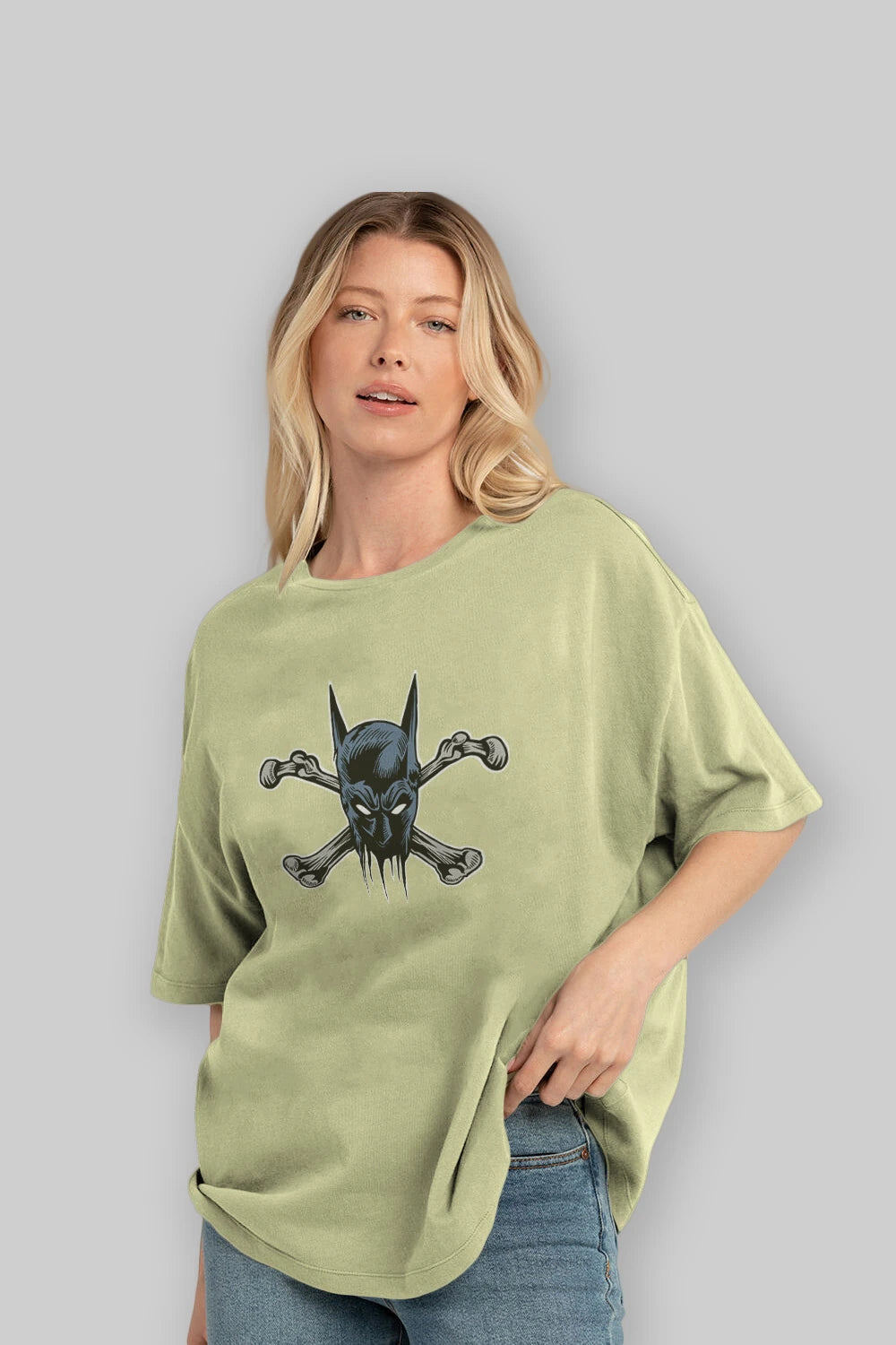 Batbones Ön Baskılı Oversize t-shirt Erkek Kadın Unisex %100 Pamuk tişort
