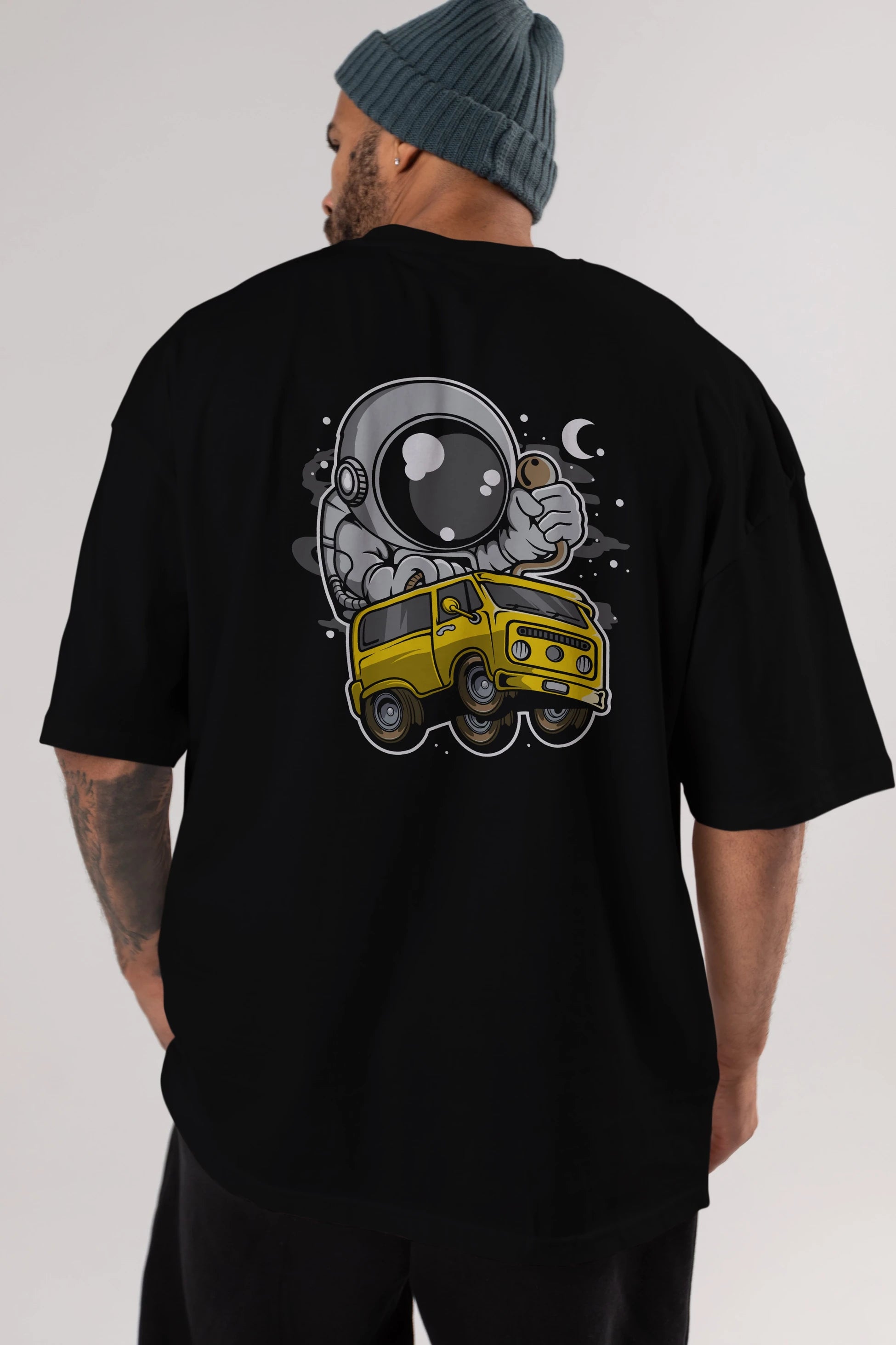 Astronaut Car Racer Arka Baskılı Oversize t-shirt Erkek Kadın Unisex