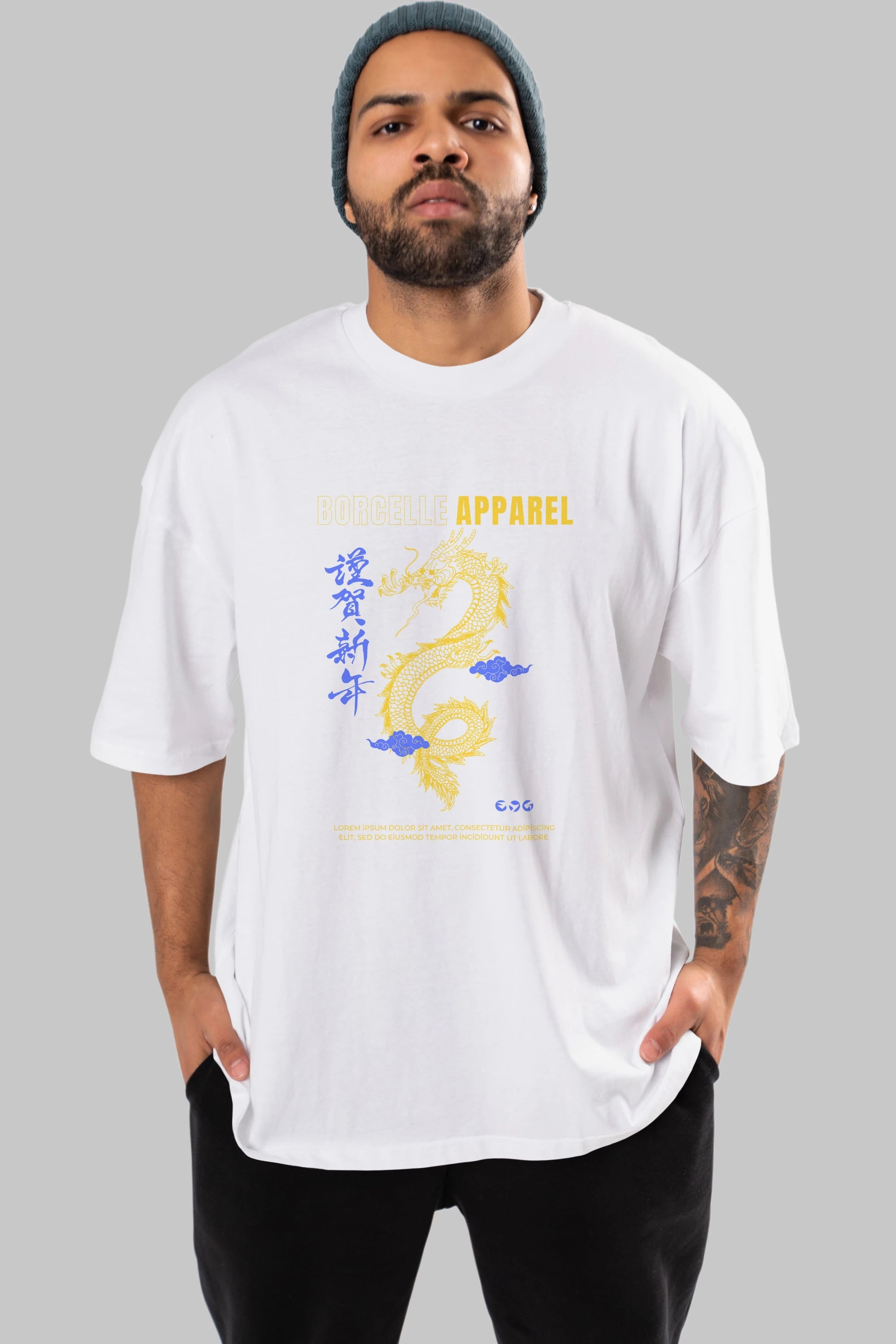 Borcelle Apparel Yazılı Ön Baskılı Oversize t-shirt Erkek Kadın Unisex
