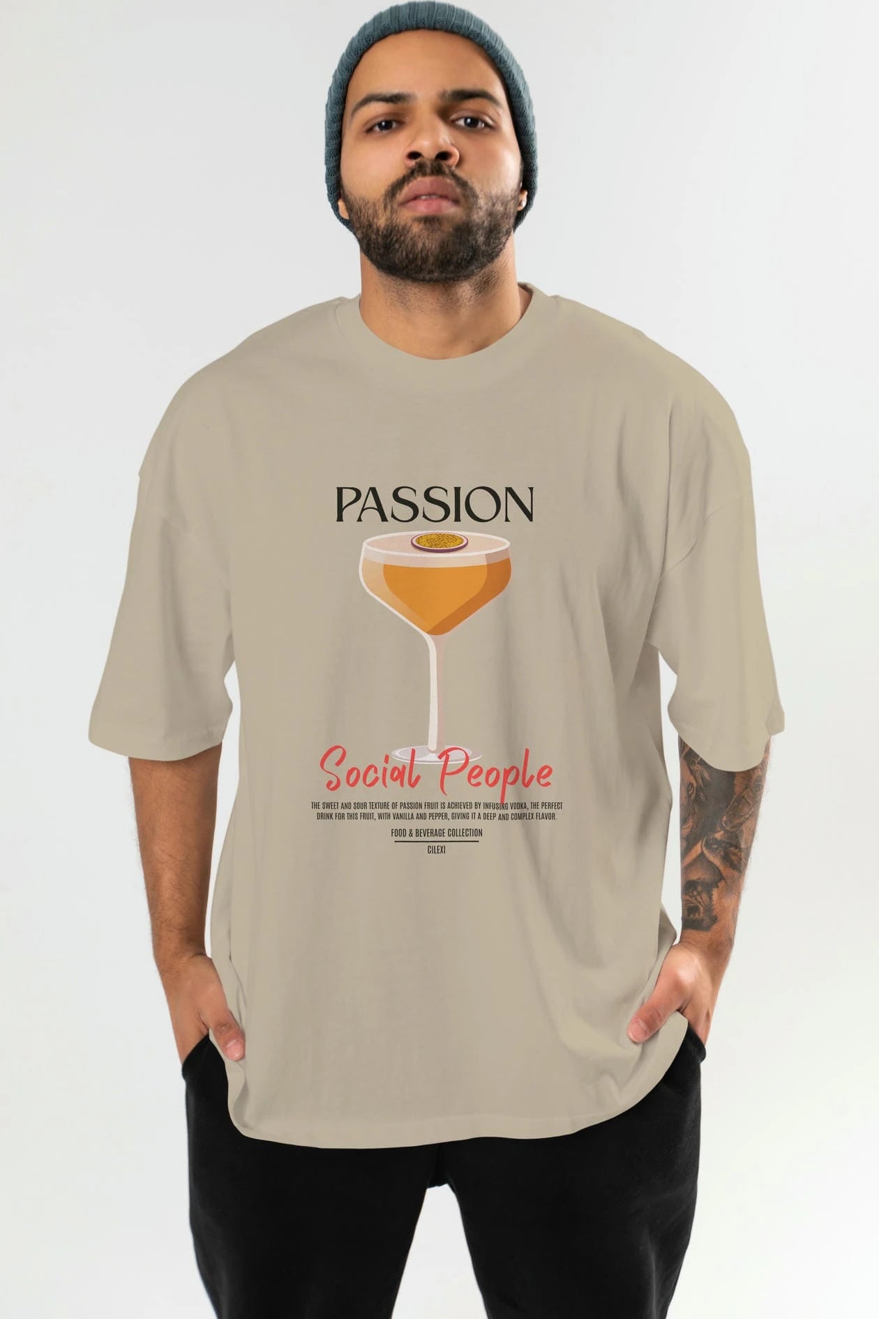 Passion Kokteyl Serisi ön Baskılı Oversize t-shirt Erkek Kadın %100 Pamuk Bisiklet Yaka tişort