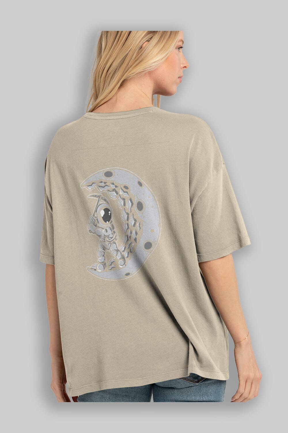 Astronaut Moon Digger Arka Baskılı Oversize t-shirt Erkek Kadın Unisex