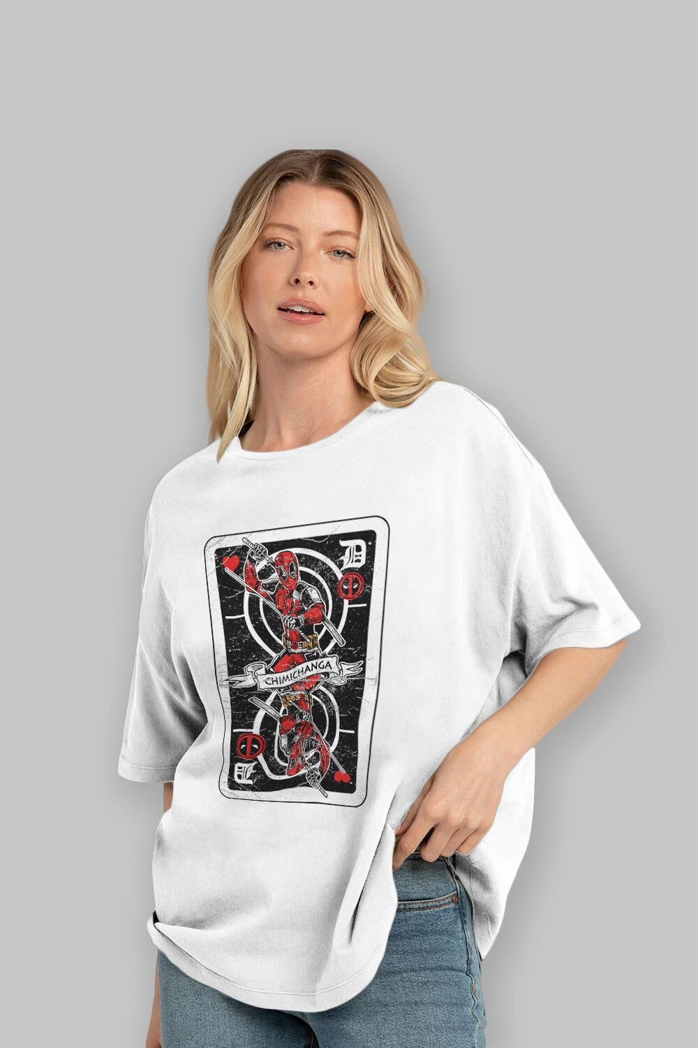 Deadpool Card Ön Baskılı Oversize t-shirt Erkek Kadın Unisex %100 Pamuk tişort