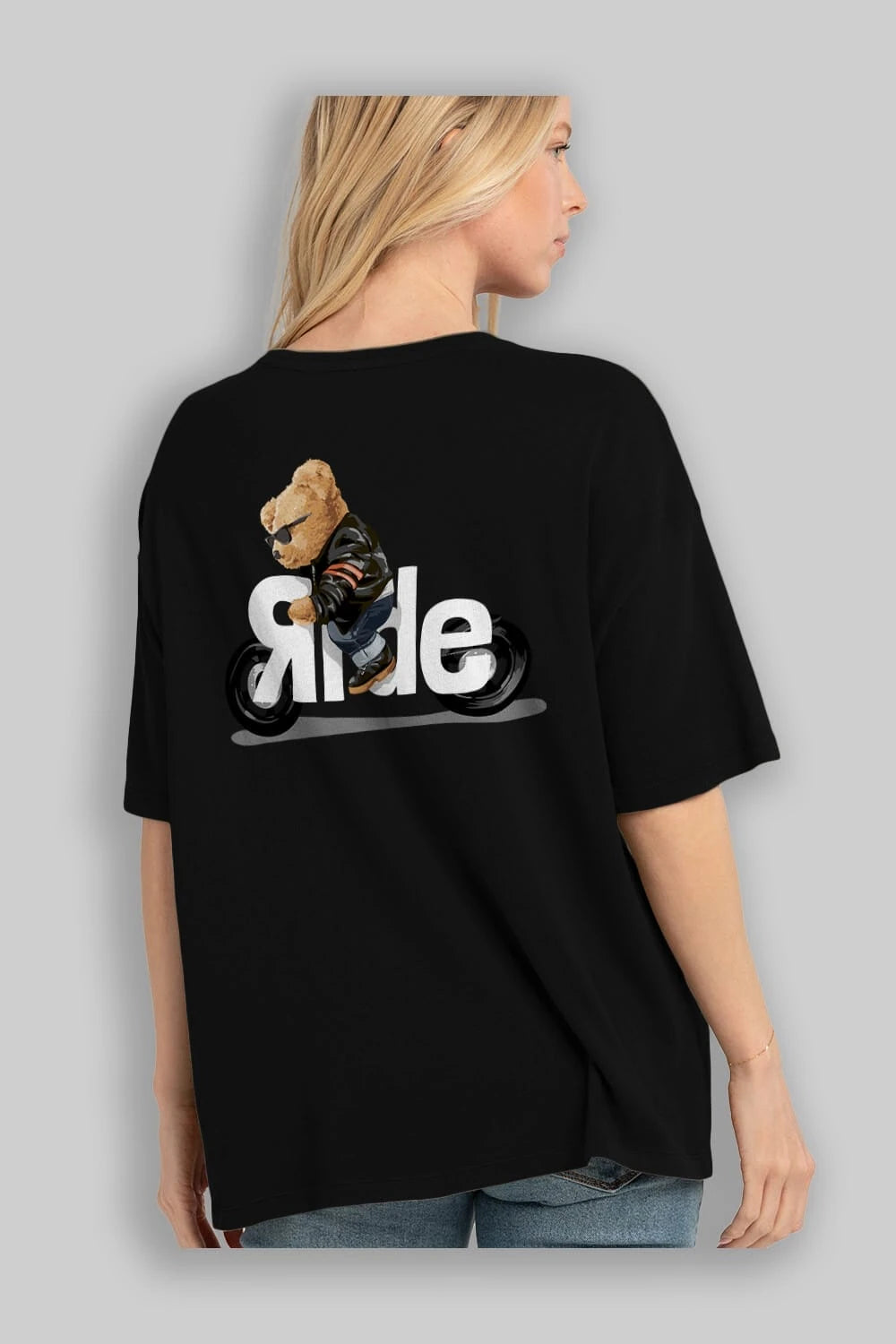 Teddy Bear Ride Arka Baskılı Oversize t-shirt Erkek Kadın Unisex %100 Pamuk