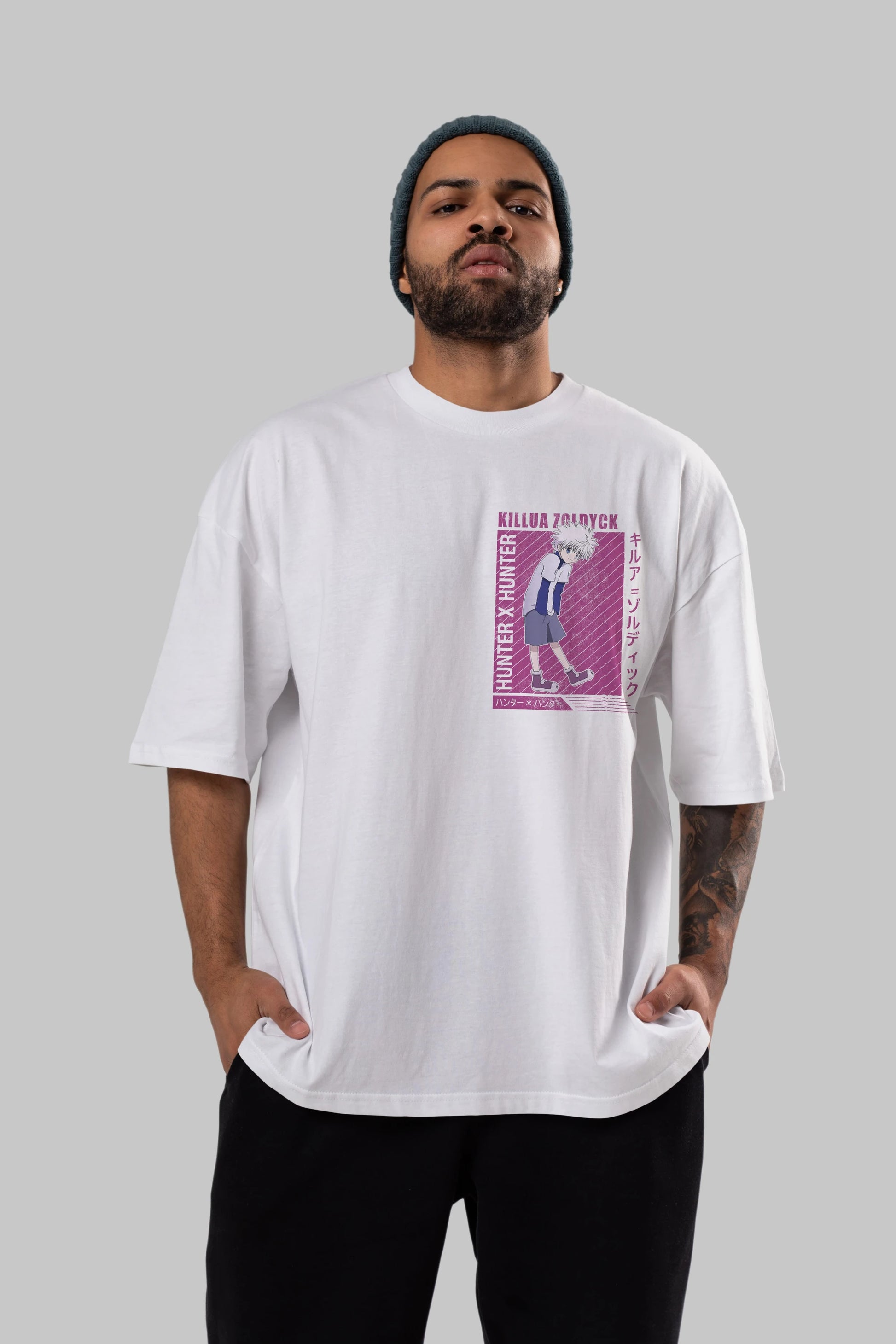 Killua Zoldyck 3 1 Ön Sol Baskılı Oversize t-shirt Erkek Kadın Unisex %100 Pamuk Bisiklet Yaka tişort