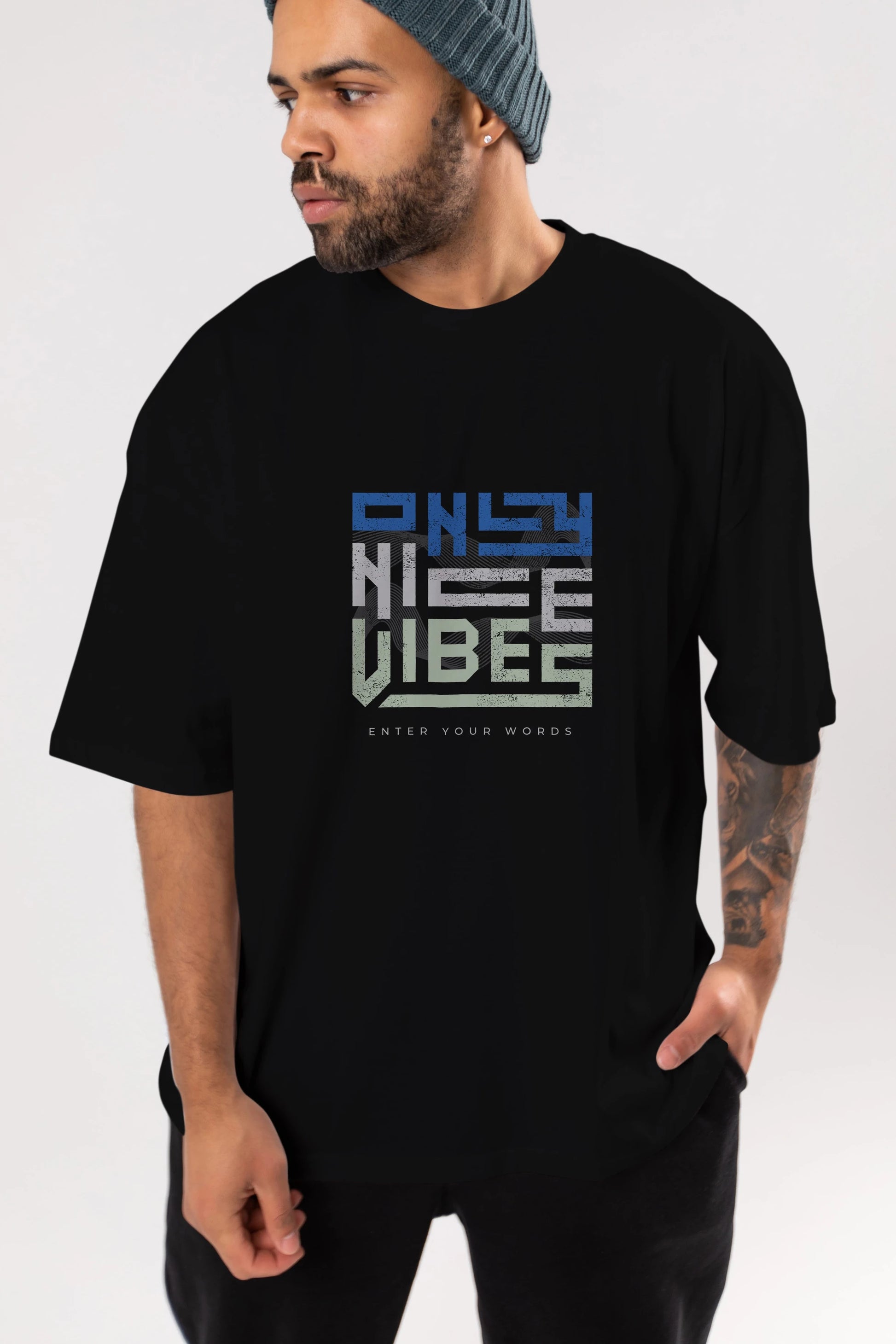 Only Nice Vibes Ön Baskılı Oversize t-shirt Erkek Kadın Unisex