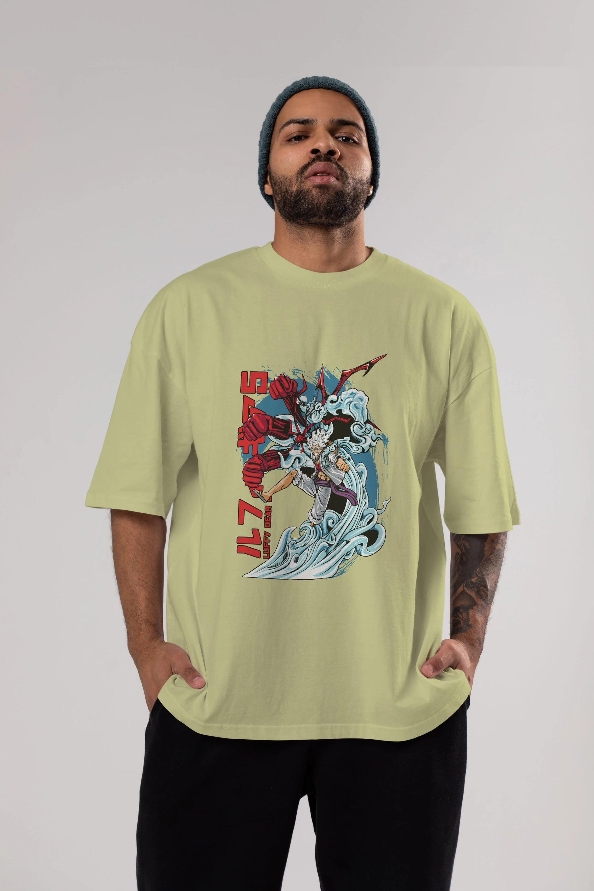MONKEY D. LUFFY GEAR5 2 Anime Ön Baskılı Oversize t-shirt %100 pamuk Erkek Kadın Unisex