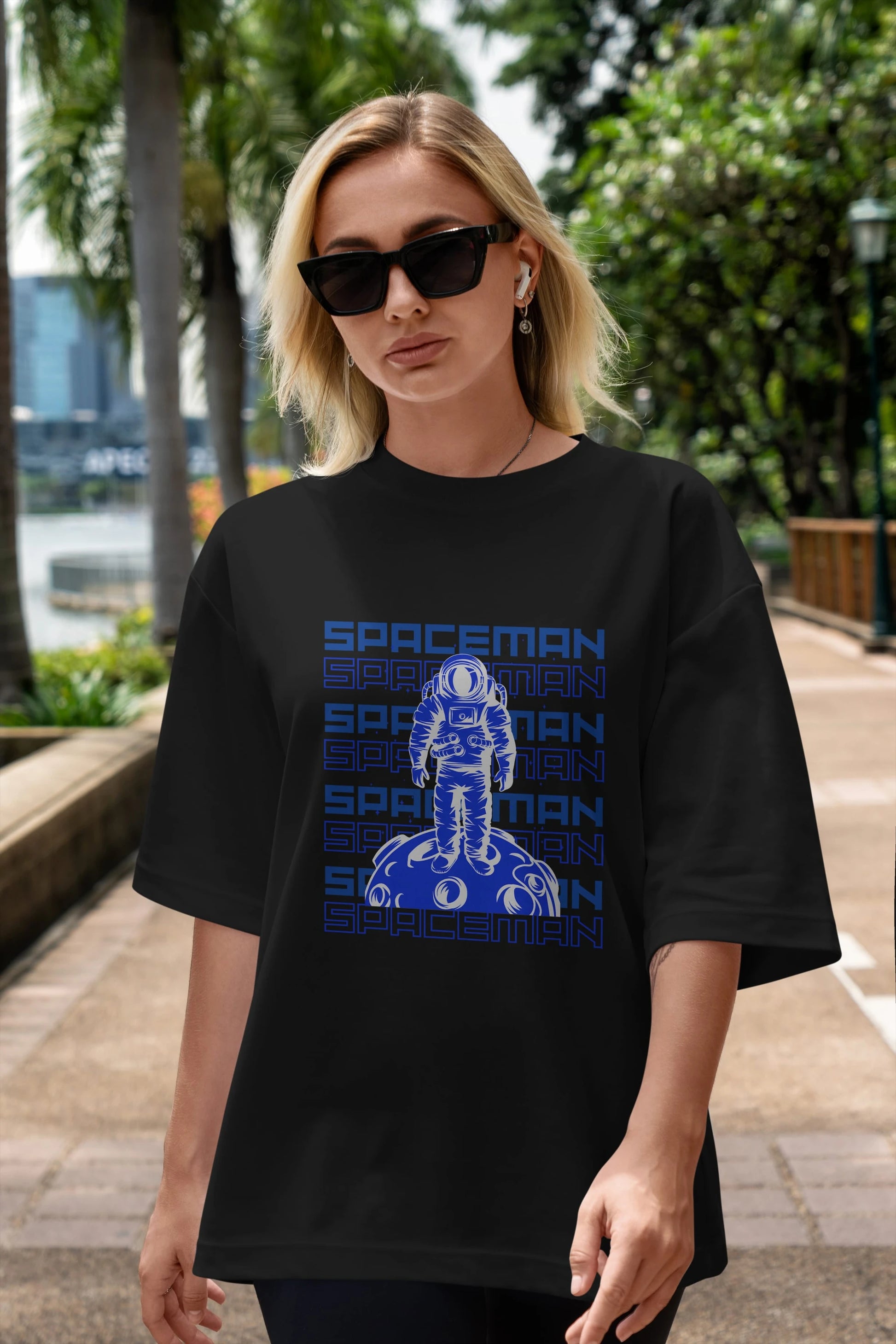 Spaceman Yazılı Ön Baskılı Oversize t-shirt Erkek Kadın Unisex