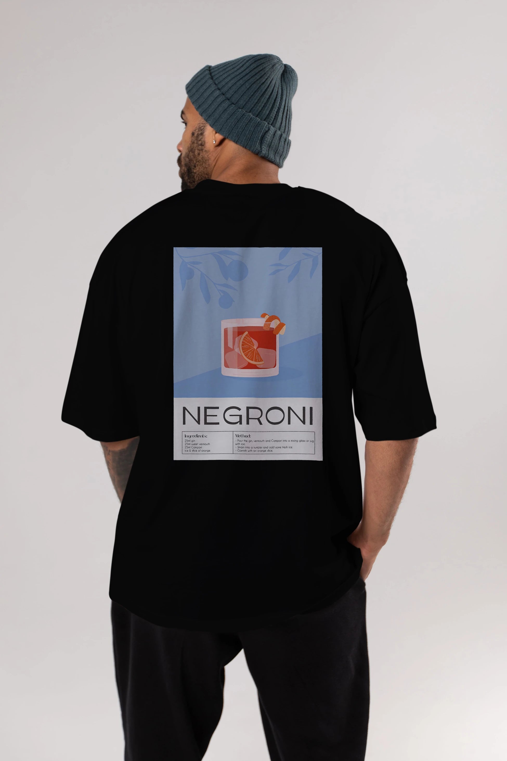 Negroni Arka Baskılı Oversize t-shirt Erkek Kadın Unisex %100 Pamuk Bisiklet Yaka tişort