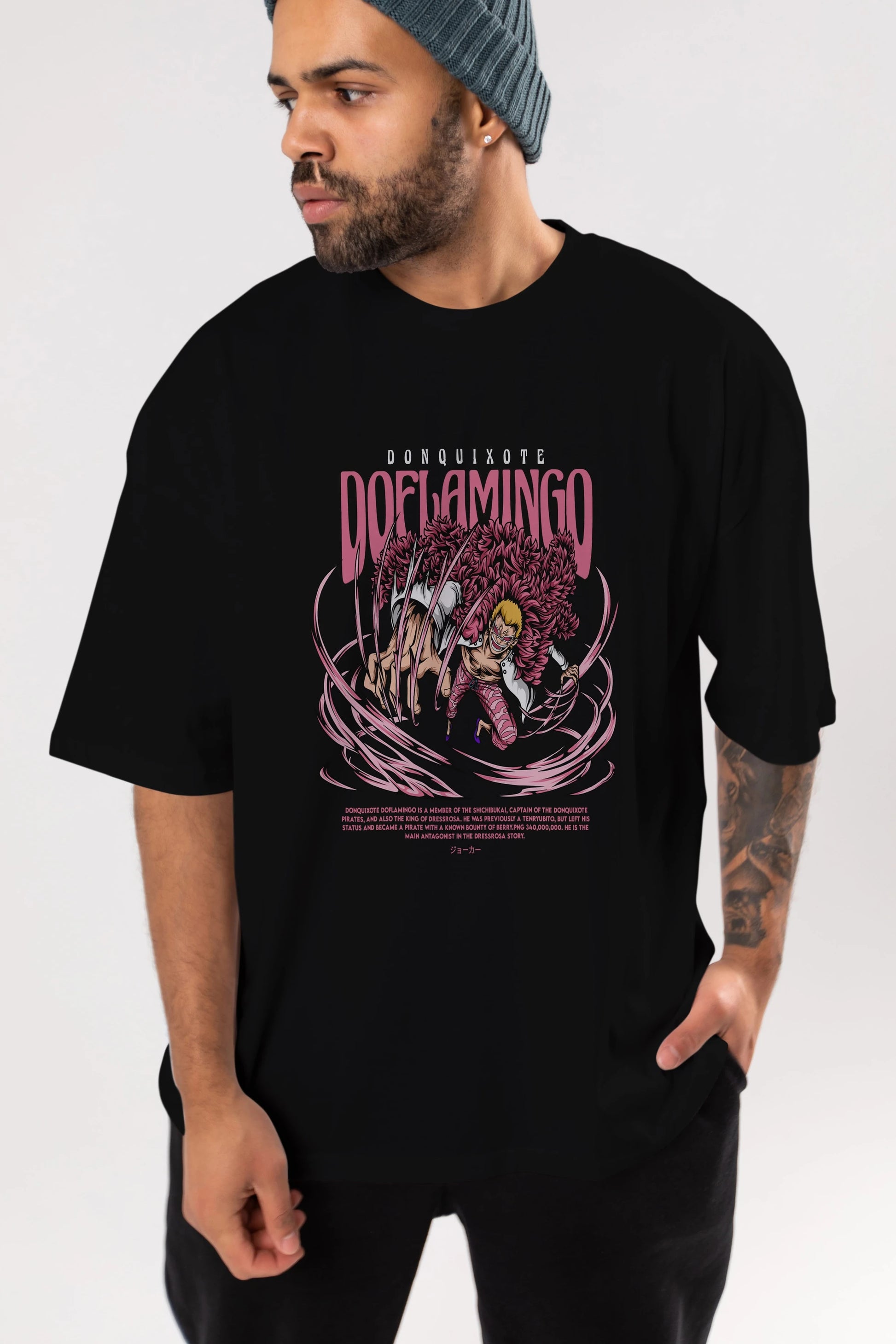 Doflamingo Anime Ön Baskılı Oversize t-shirt %100 pamuk Erkek Kadın Unisex