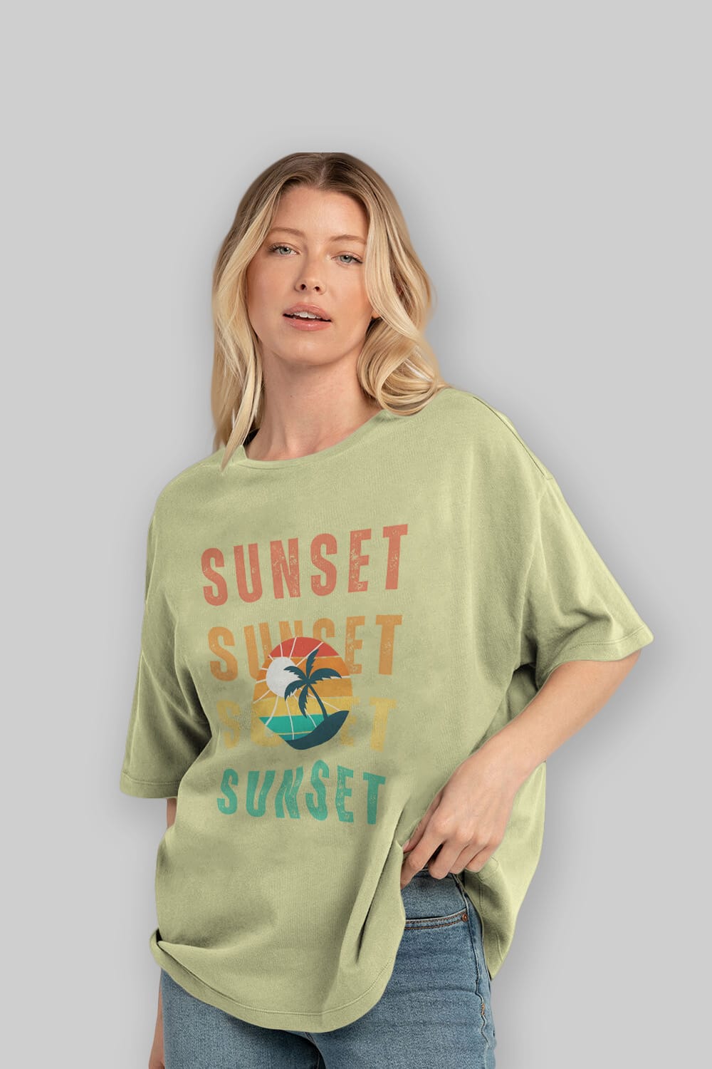 Sunset Yazılı Ön Baskılı Oversize t-shirt Erkek Kadın Unisex