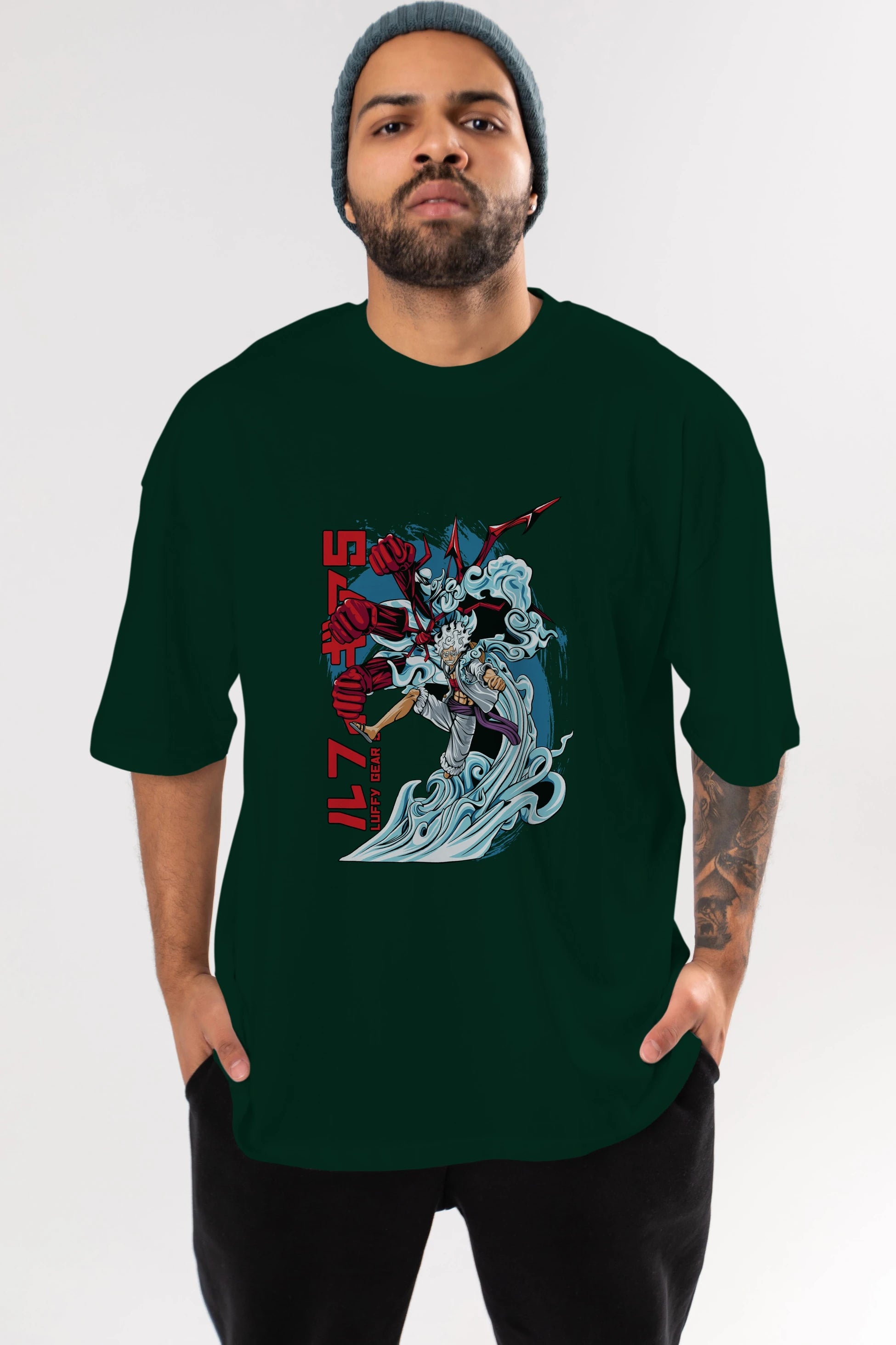 MONKEY D. LUFFY GEAR5 2 Anime Ön Baskılı Oversize t-shirt %100 pamuk Erkek Kadın Unisex