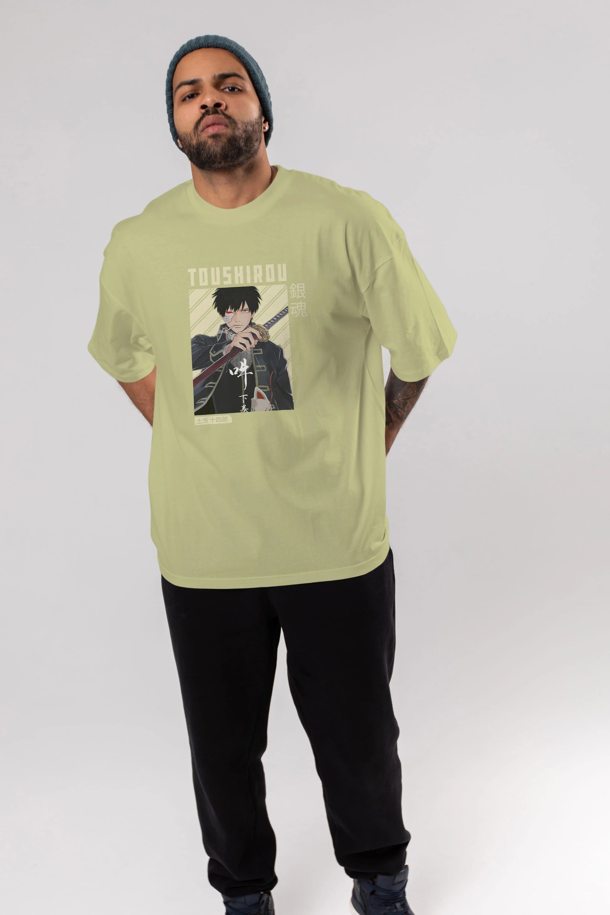 Toushirou Hijikata Anime Ön Baskılı Oversize t-shirt %100 pamuk Erkek Kadın Unisex
