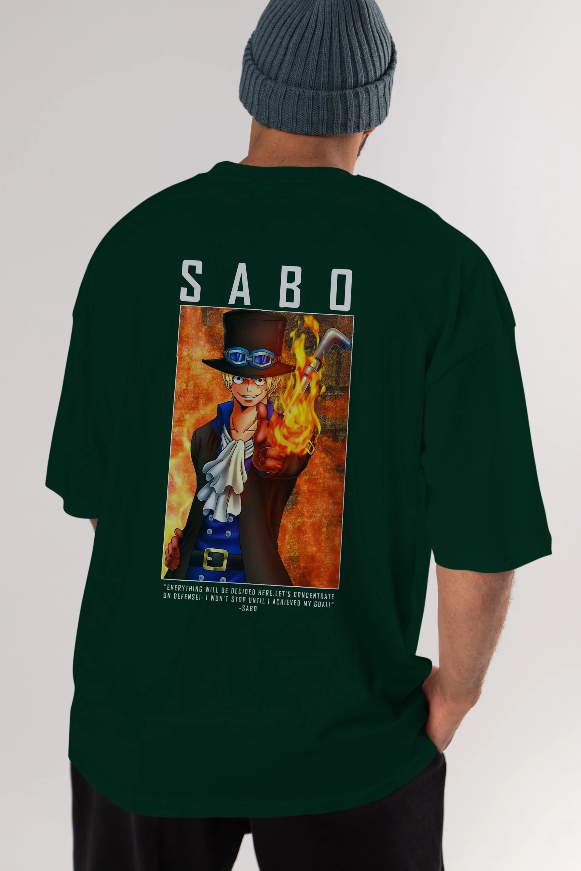 Sabo Anime Arka Baskılı Oversize t-shirt Erkek Kadın Unisex %100 pamuk tişort