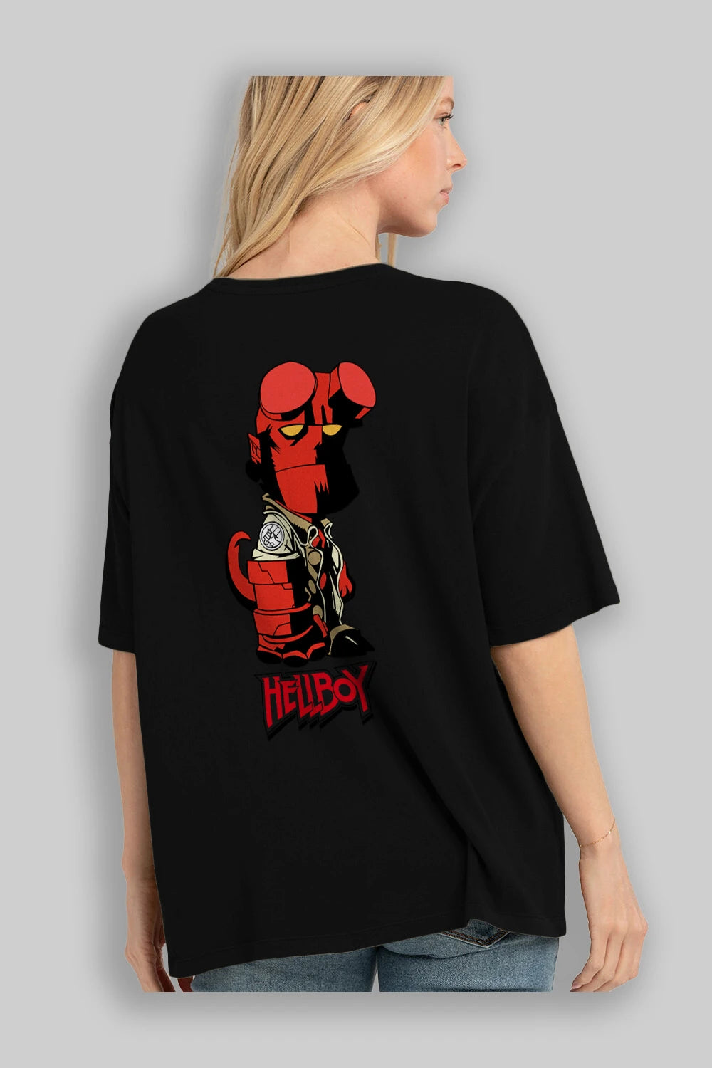 Hellboy (1) Arka Baskılı Oversize t-shirt Erkek Kadın Unisex %100 Pamuk Bisiklet Yaka tişort