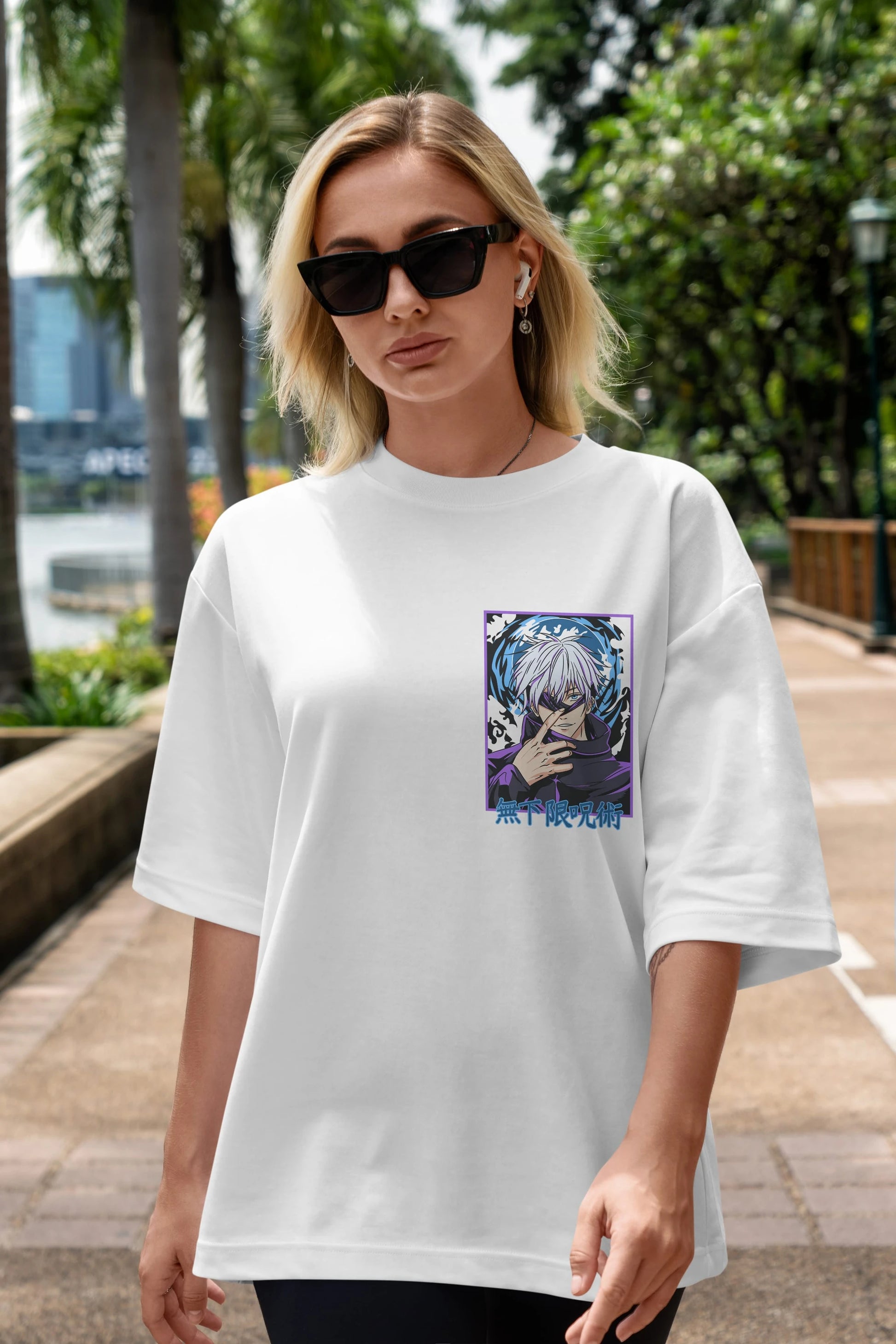 SATORU GOJO 3 Ön Sol Baskılı Oversize t-shirt Erkek Kadın Unisex %100 Pamuk Bisiklet Yaka tişort