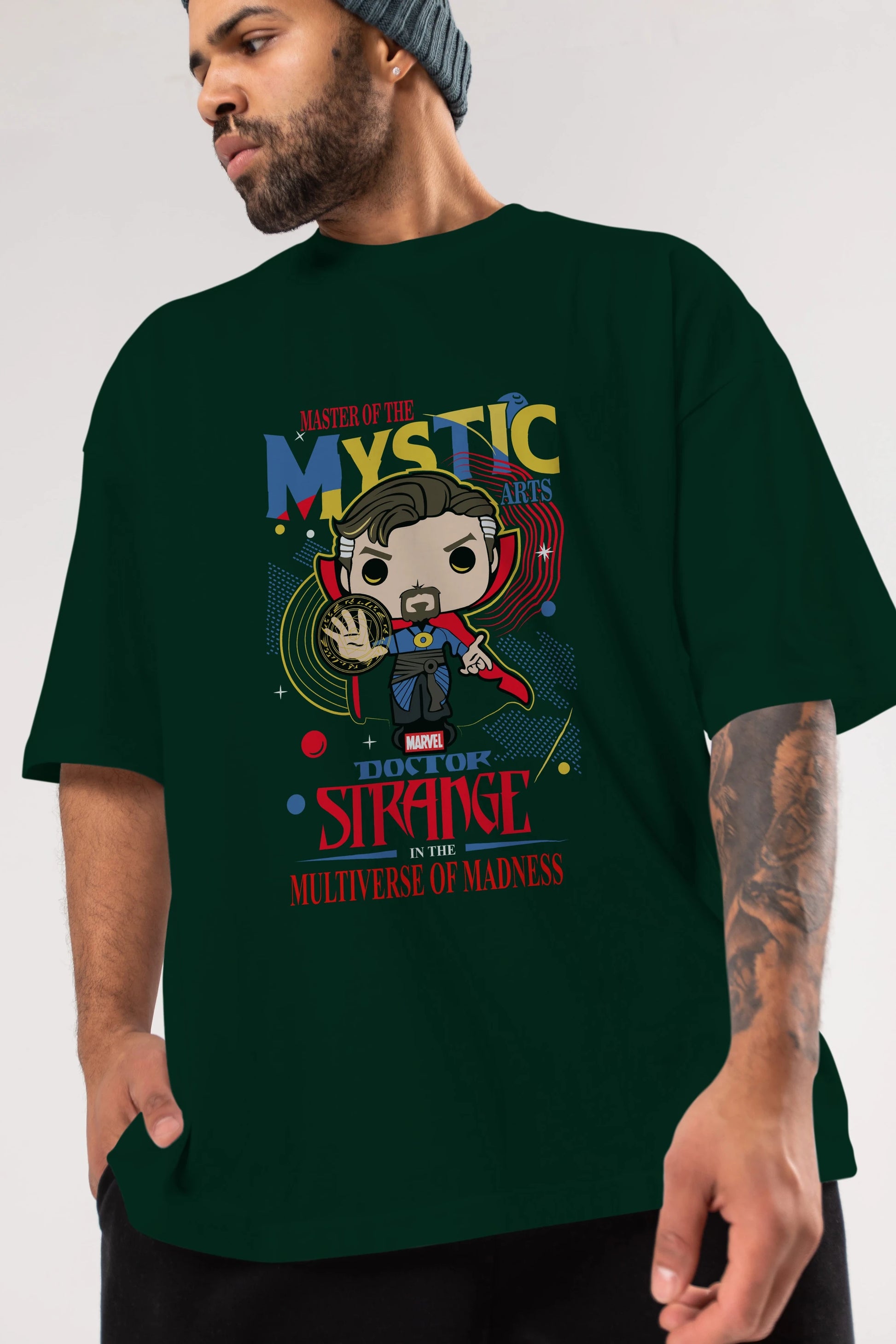 Doctor Strange Ön Baskılı Oversize t-shirt Erkek Kadın Unisex %100 Pamuk Bisiklet Yaka tişort