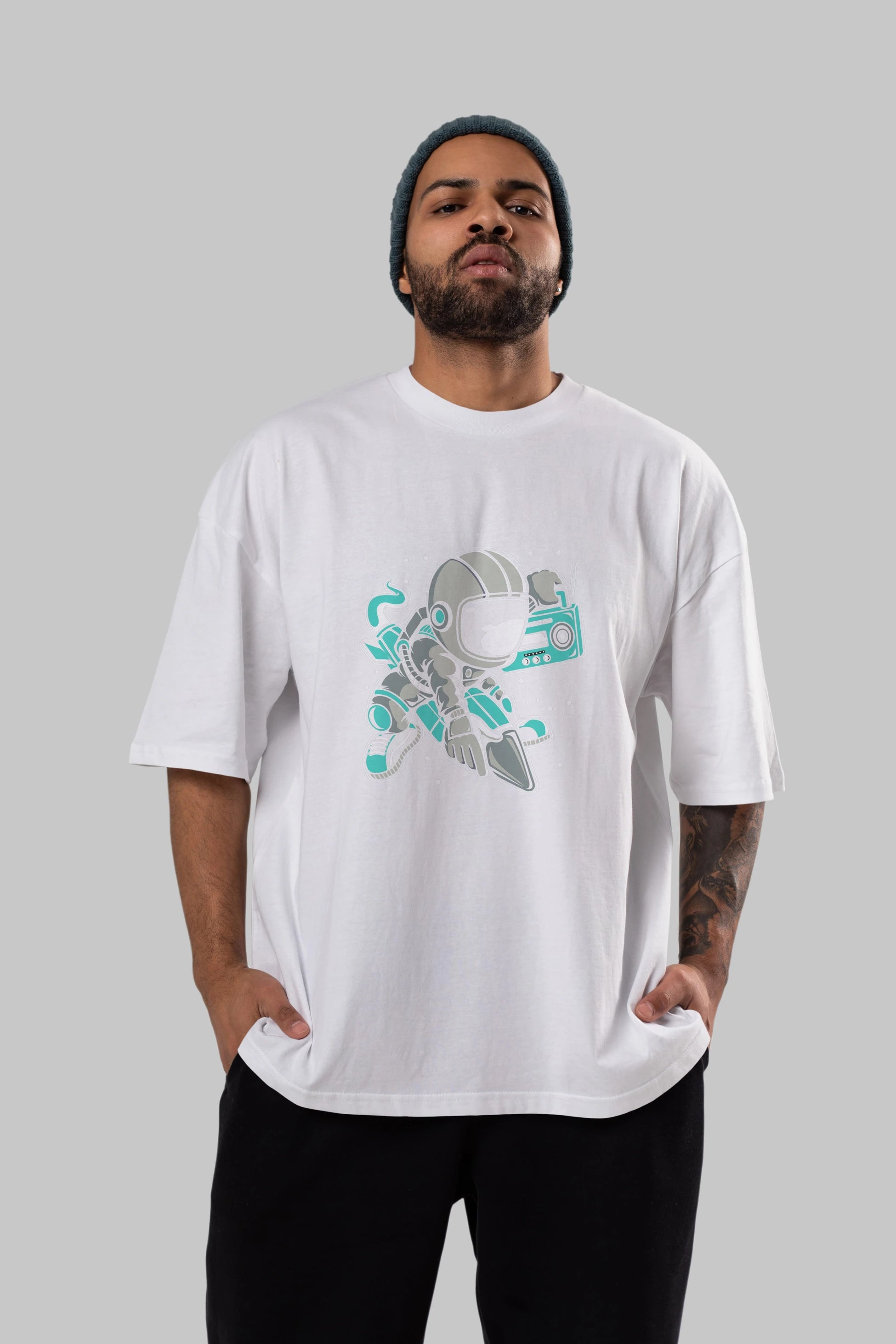 Astronaut Rocket (2) Ön Baskılı Oversize t-shirt Erkek Kadın Unisex