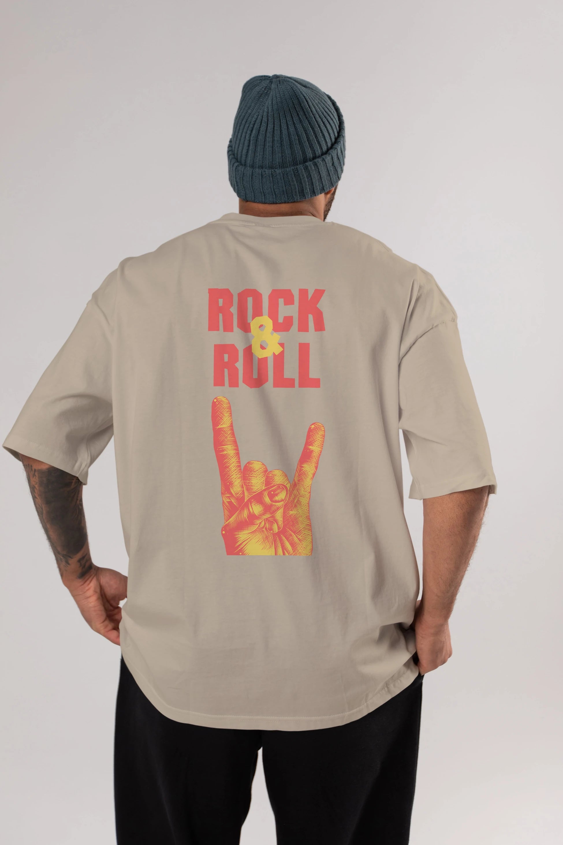 Rock & Roll Yazılı Arka Baskılı Oversize t-shirt Erkek Kadın Unisex
