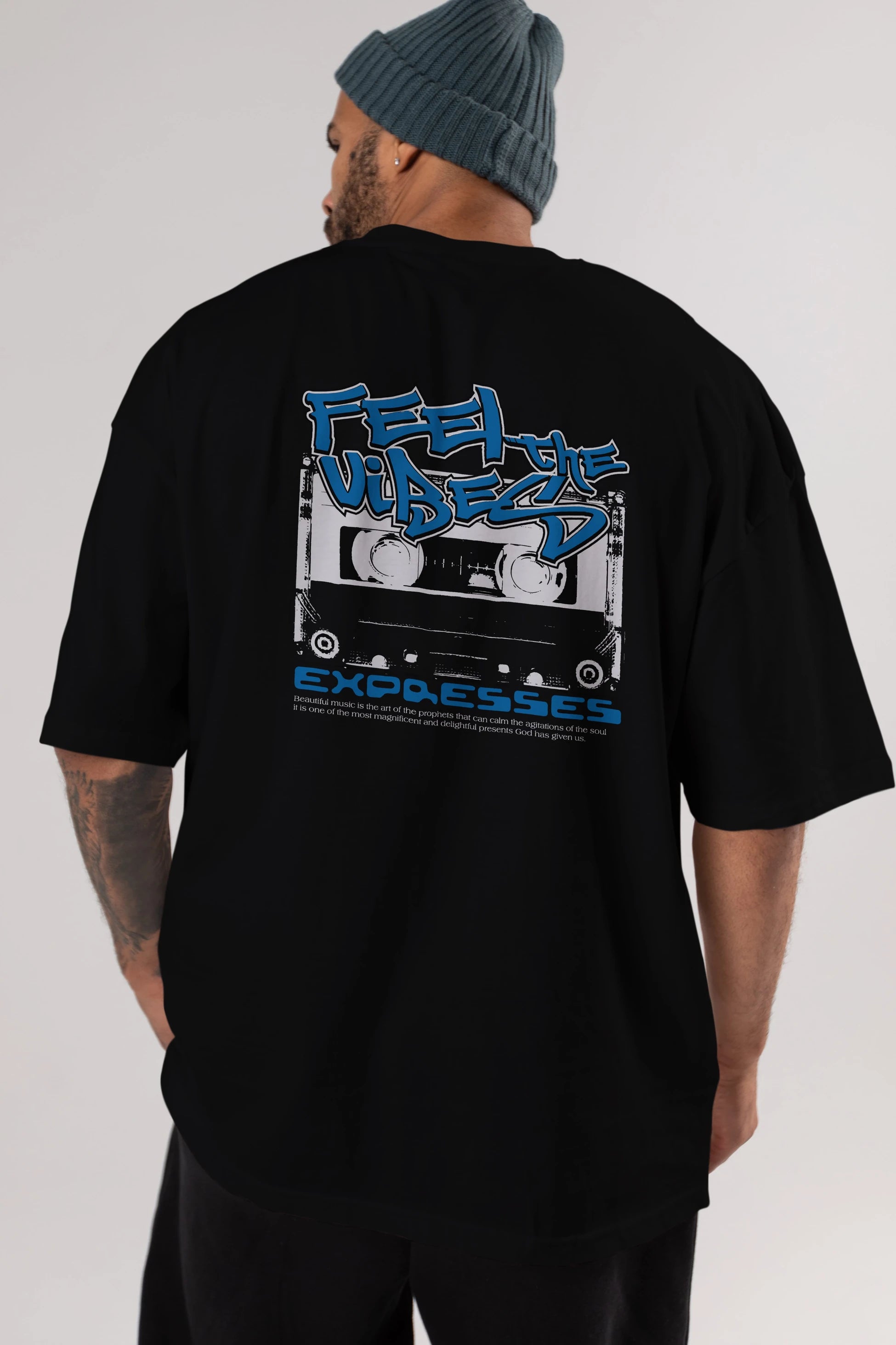 Feel The Vibes Arka Baskılı Oversize t-shirt Erkek Kadın Unisex