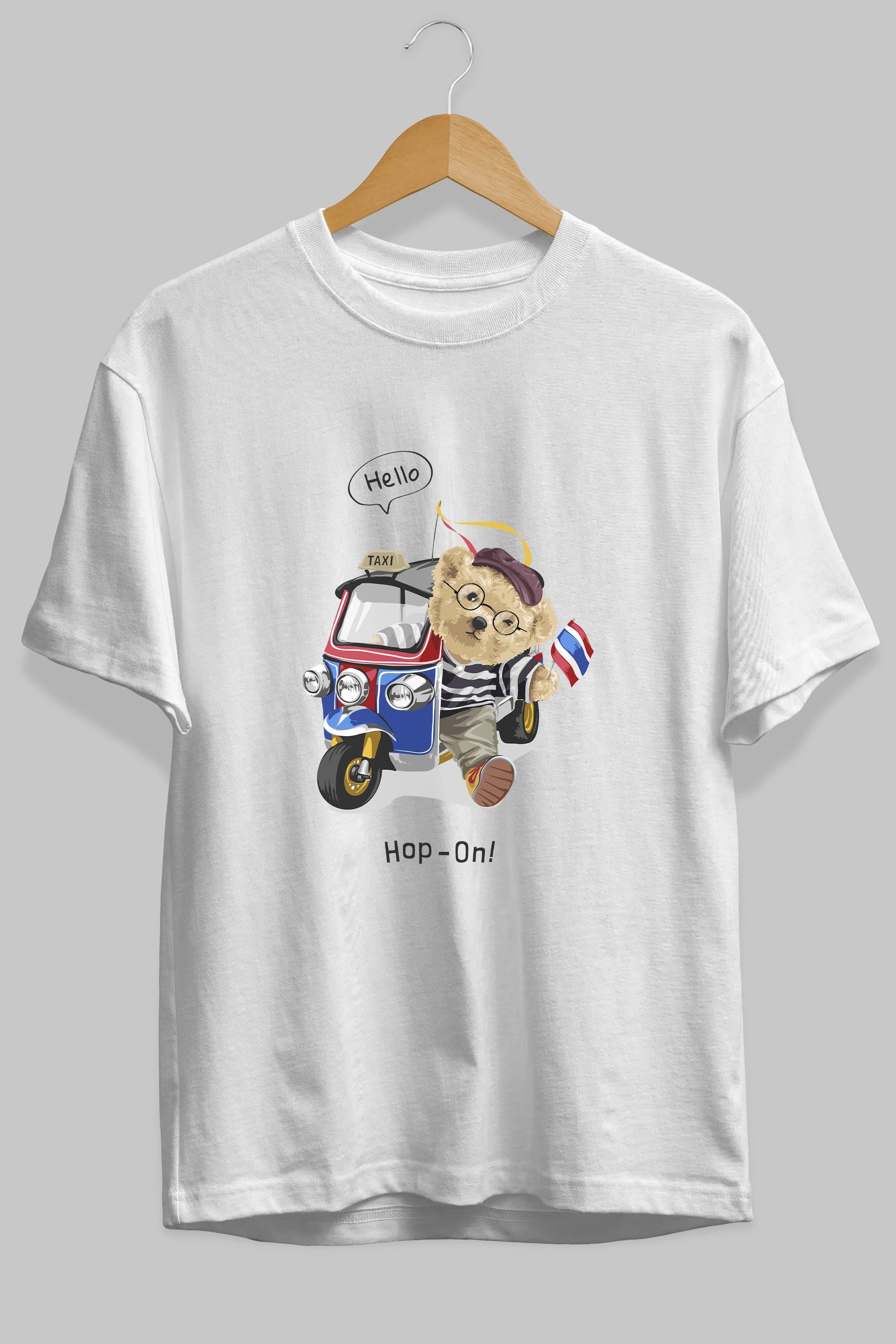 Teddy Bear Hop-On Ön Baskılı Oversize t-shirt Erkek Kadın Unisex %100 Pamuk
