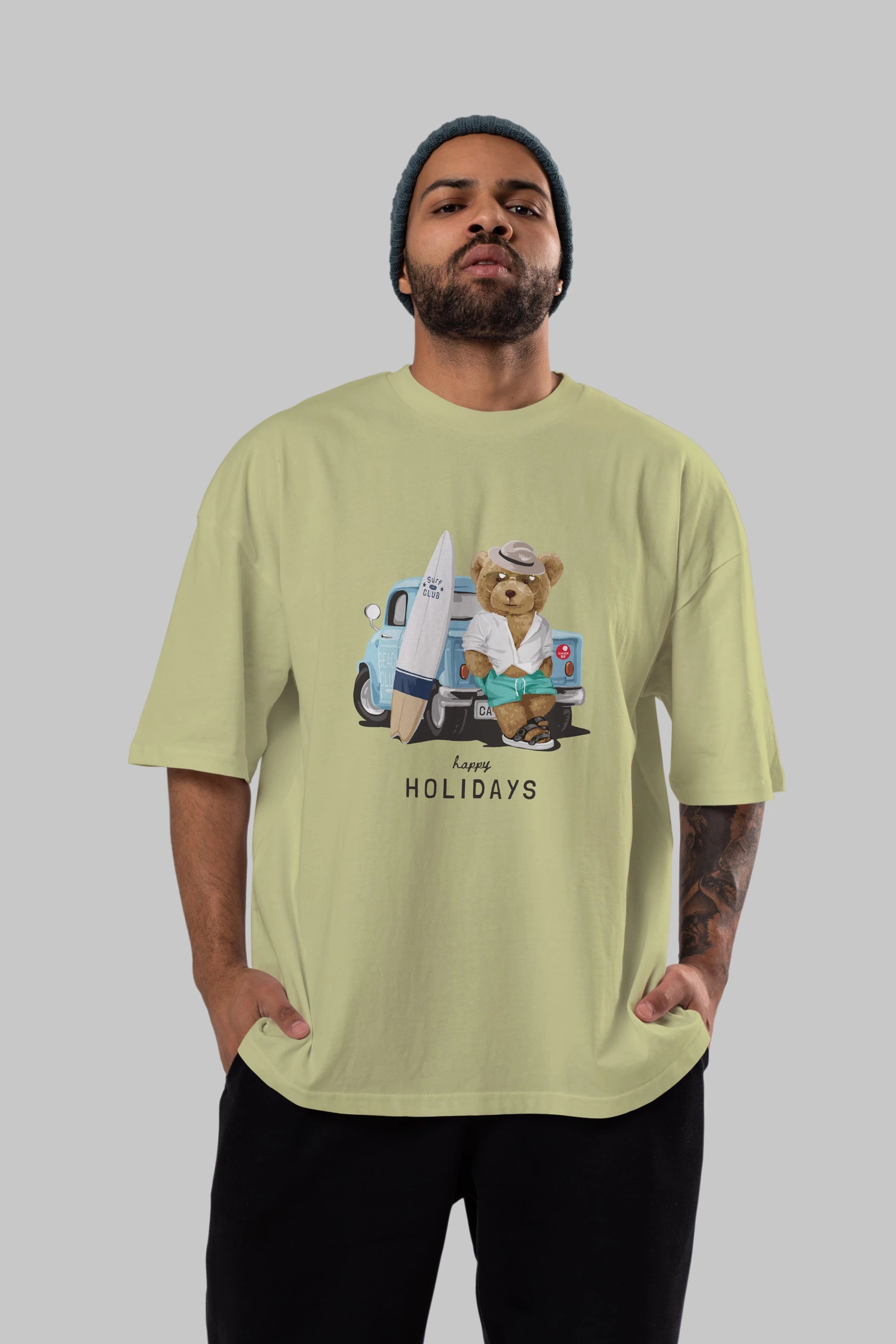 Teddy Bear Surf Club Ön Baskılı Oversize t-shirt Erkek Kadın Unisex %100 Pamuk