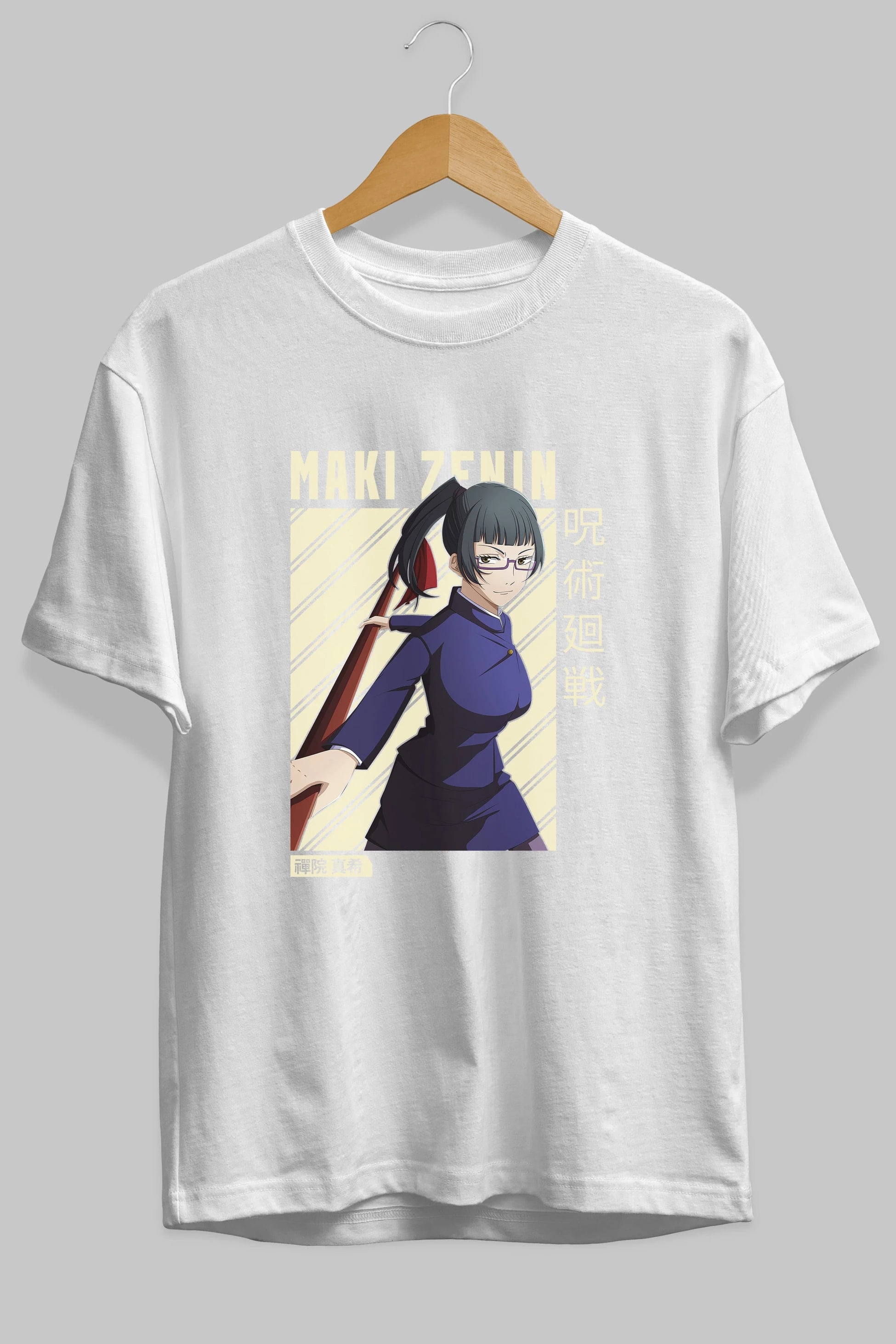 Maki Zenin CHAİNSAWMAN Anime Ön Baskılı Oversize t-shirt %100 pamuk Erkek Kadın Unisex