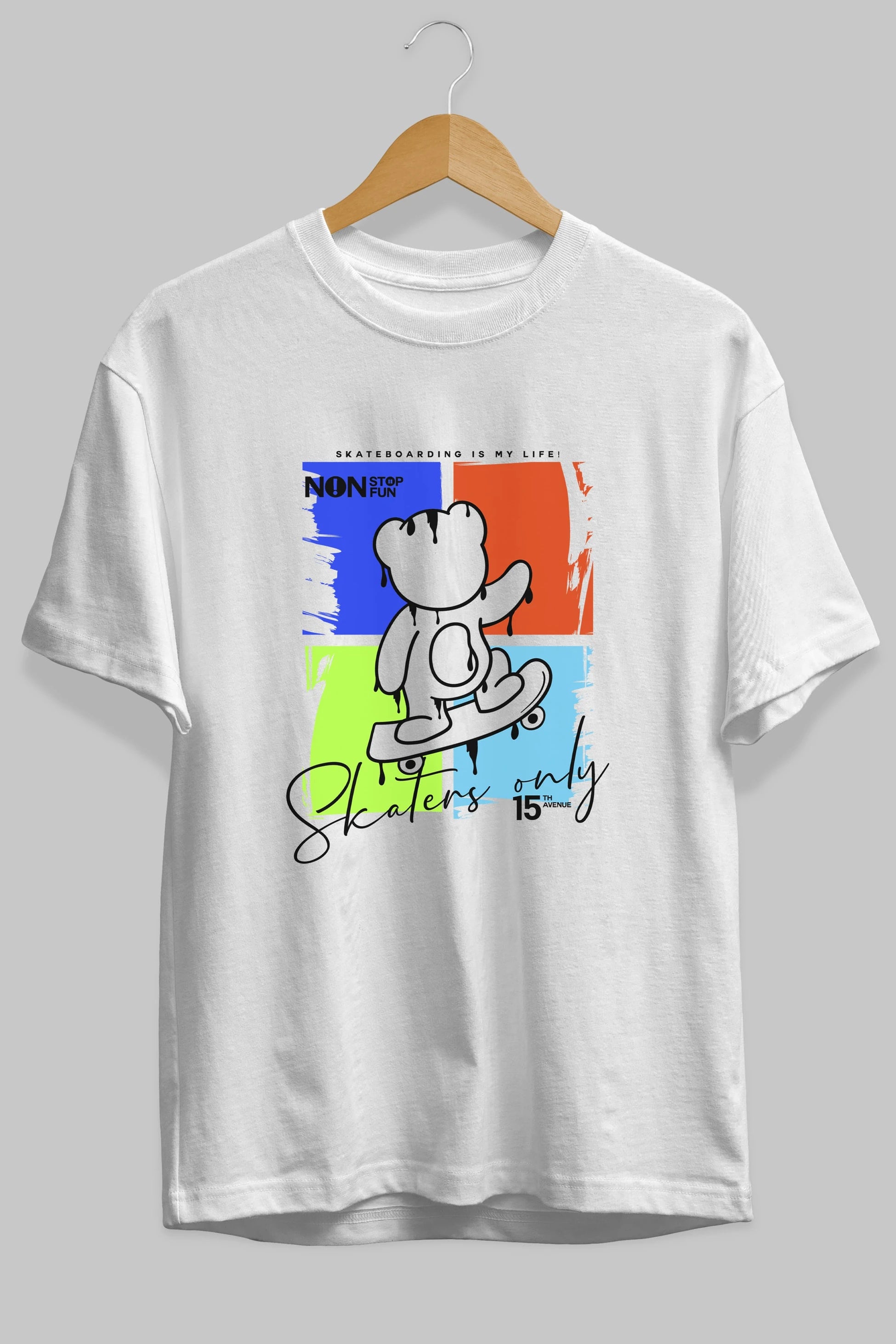 Skaters Only Bear Ön Baskılı Oversize t-shirt Erkek Kadın Unisex
