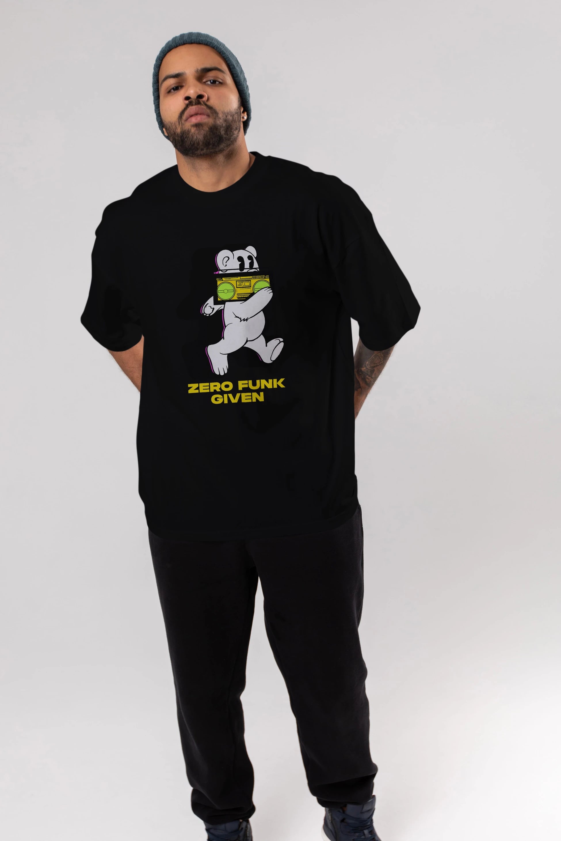 Zero Funk Given Bear Ön Baskılı Oversize t-shirt Erkek Kadın Unisex