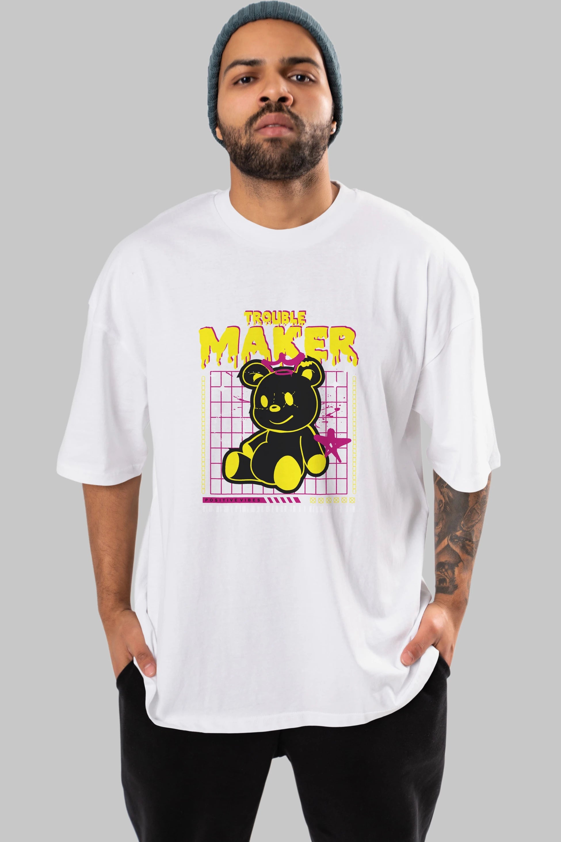 Teddy Bear Trouble Maker Ön Baskılı Oversize t-shirt Erkek Kadın Unisex