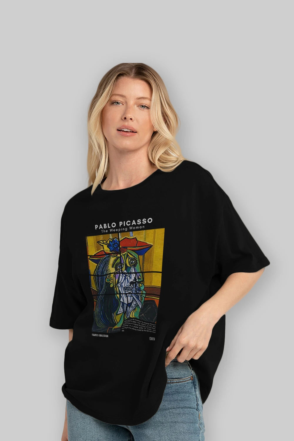 Pablo Picasso ön Baskılı Oversize t-shirt Erkek Kadın Bisiklet Yaka Pamuk tişort