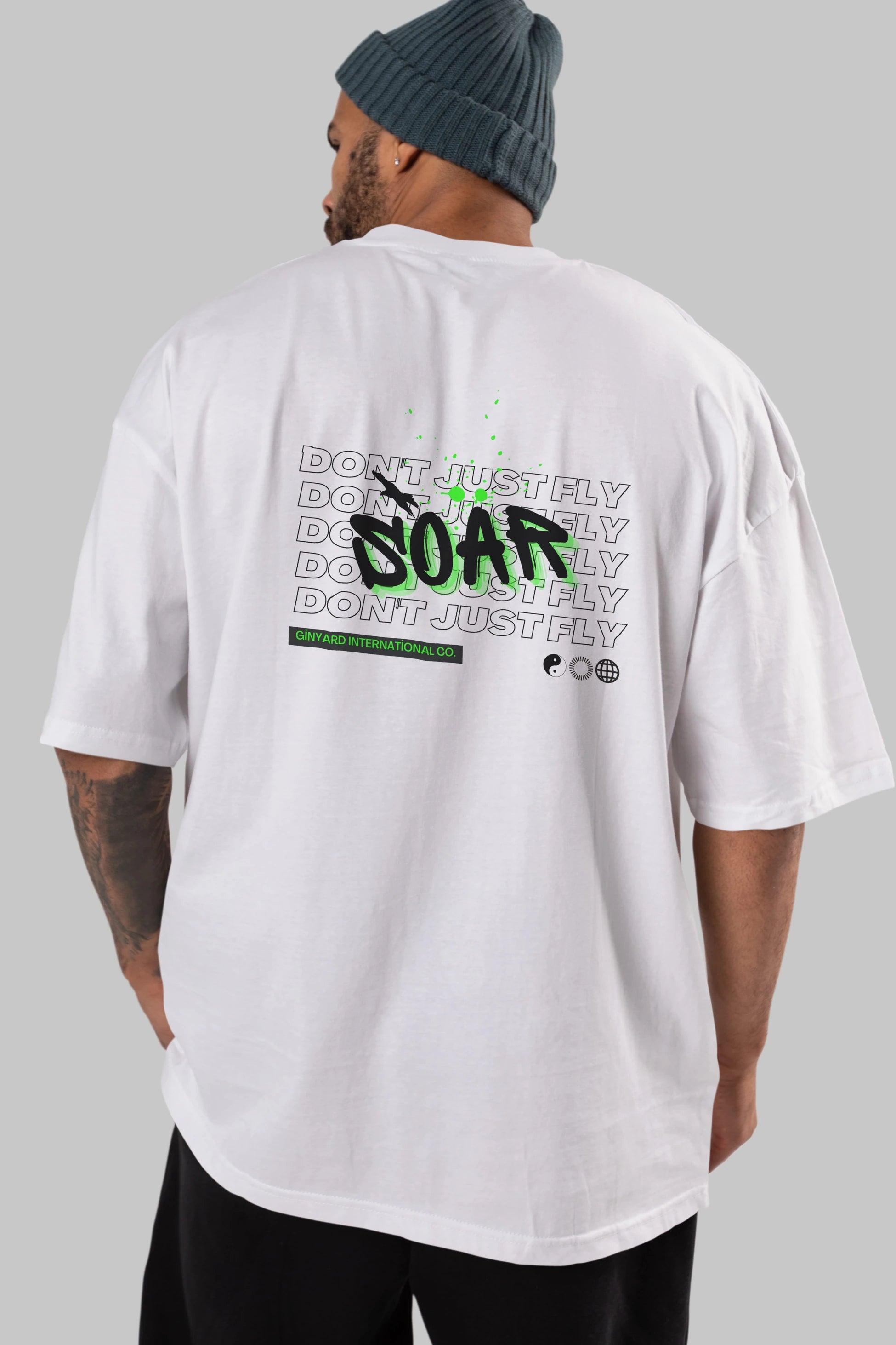 Soar Dont Just Fly Yazılı Arka Baskılı Oversize t-shirt Erkek Kadın Unisex