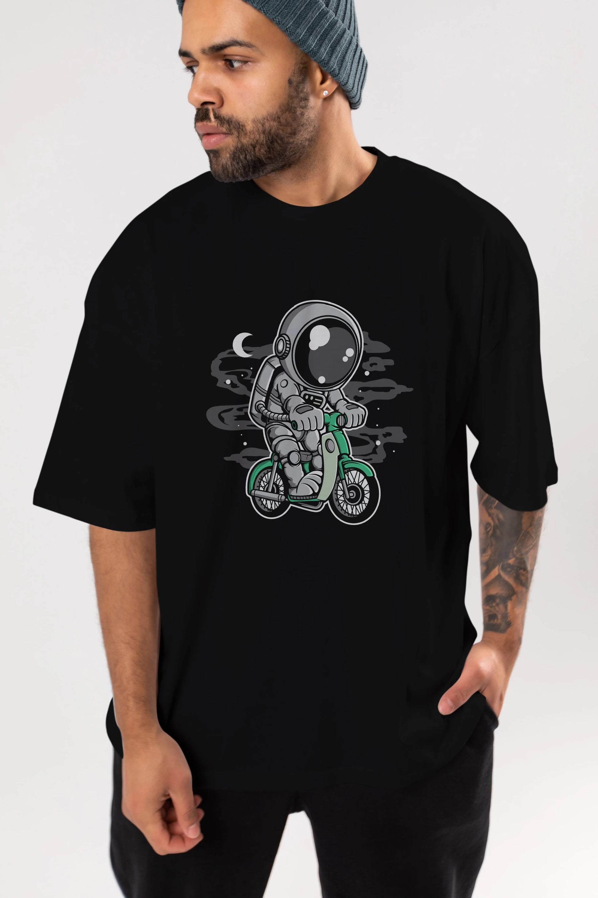 Astronaut Classic Motorbike Ön Baskılı Oversize t-shirt Erkek Kadın Unisex