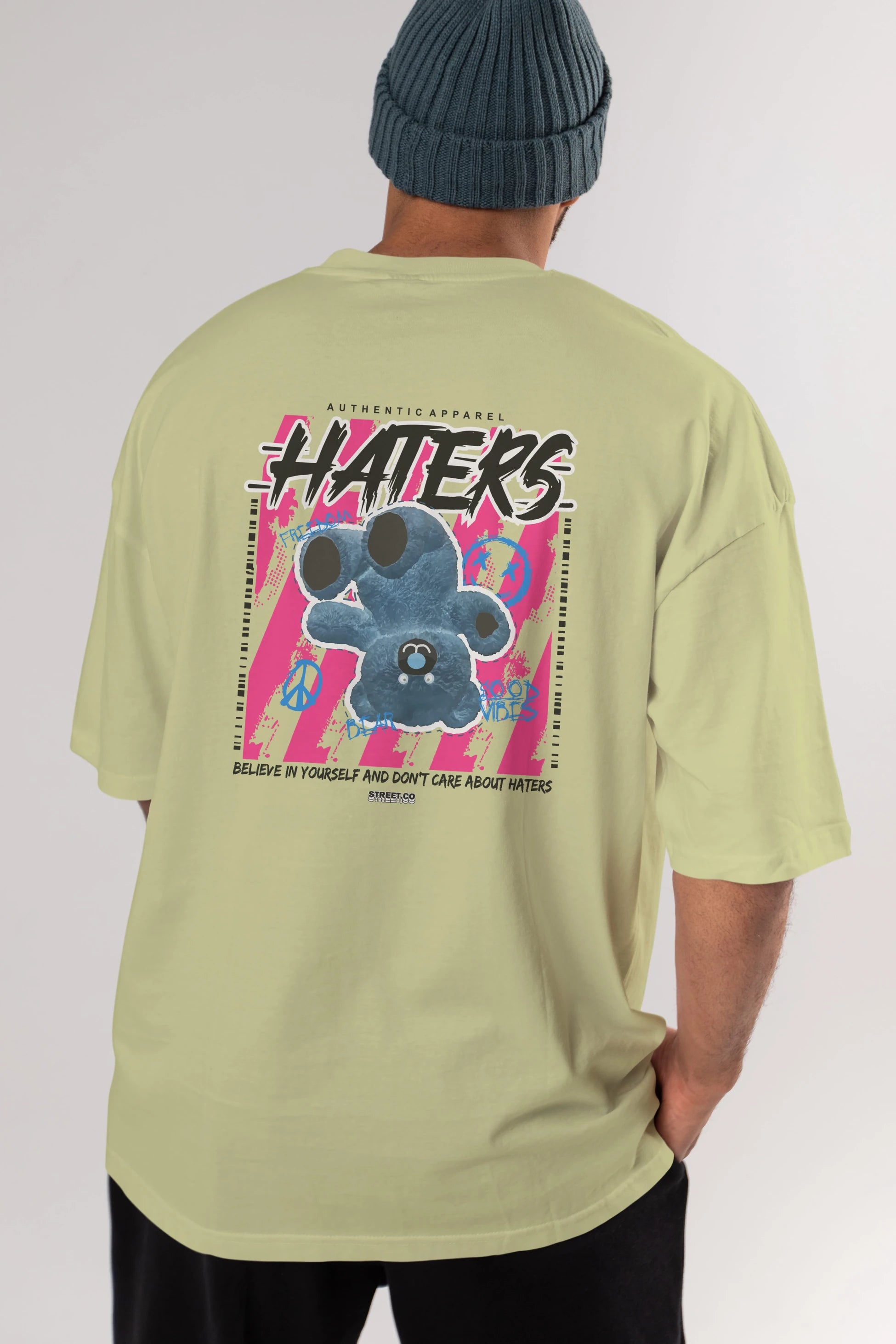 Haters Bear Arka Baskılı Oversize t-shirt Erkek Kadın Unisex