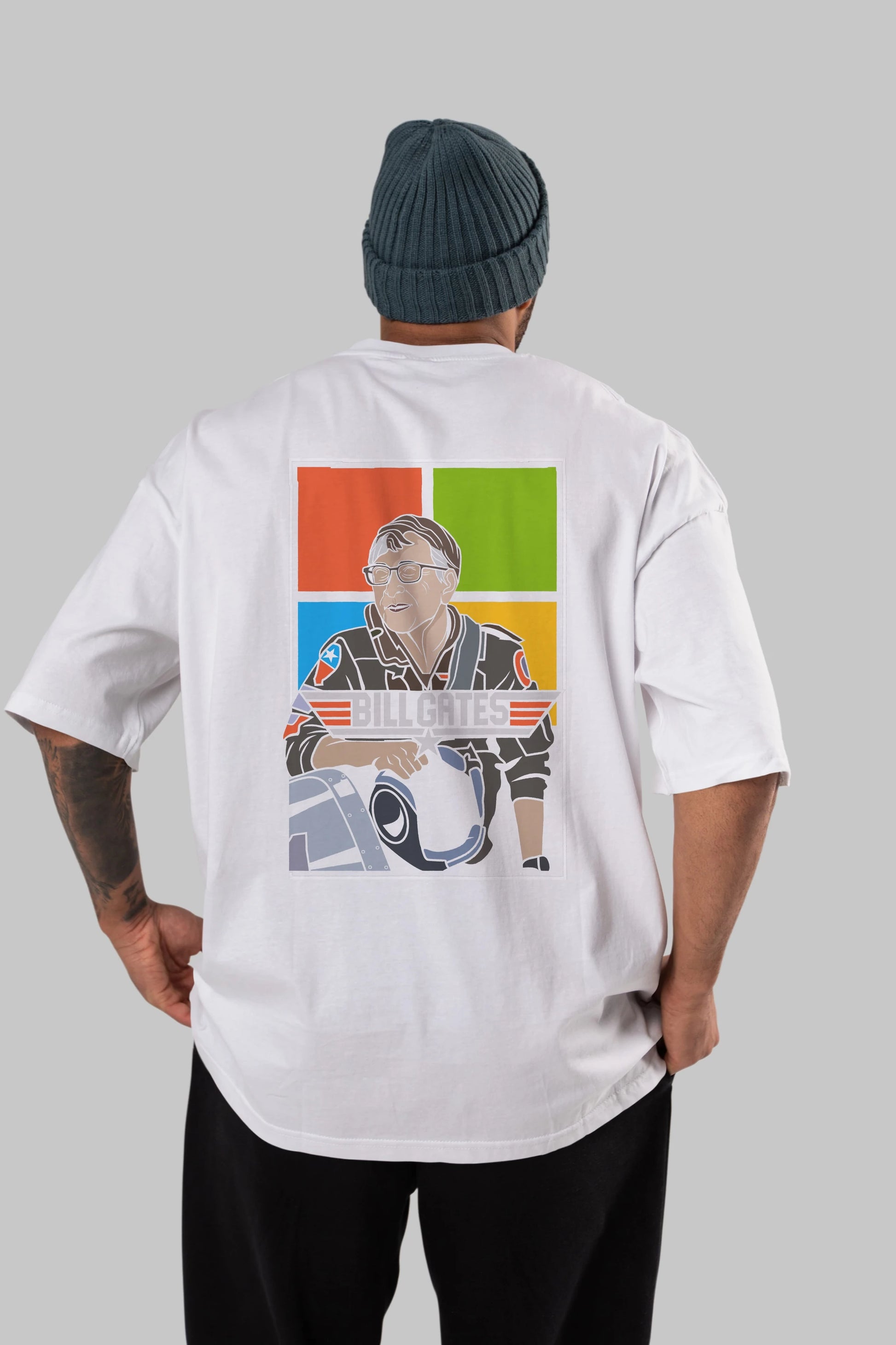 Bill Gates Top Gun Arka Baskılı Oversize t-shirt Erkek Kadın Unisex %100 Pamuk tişort
