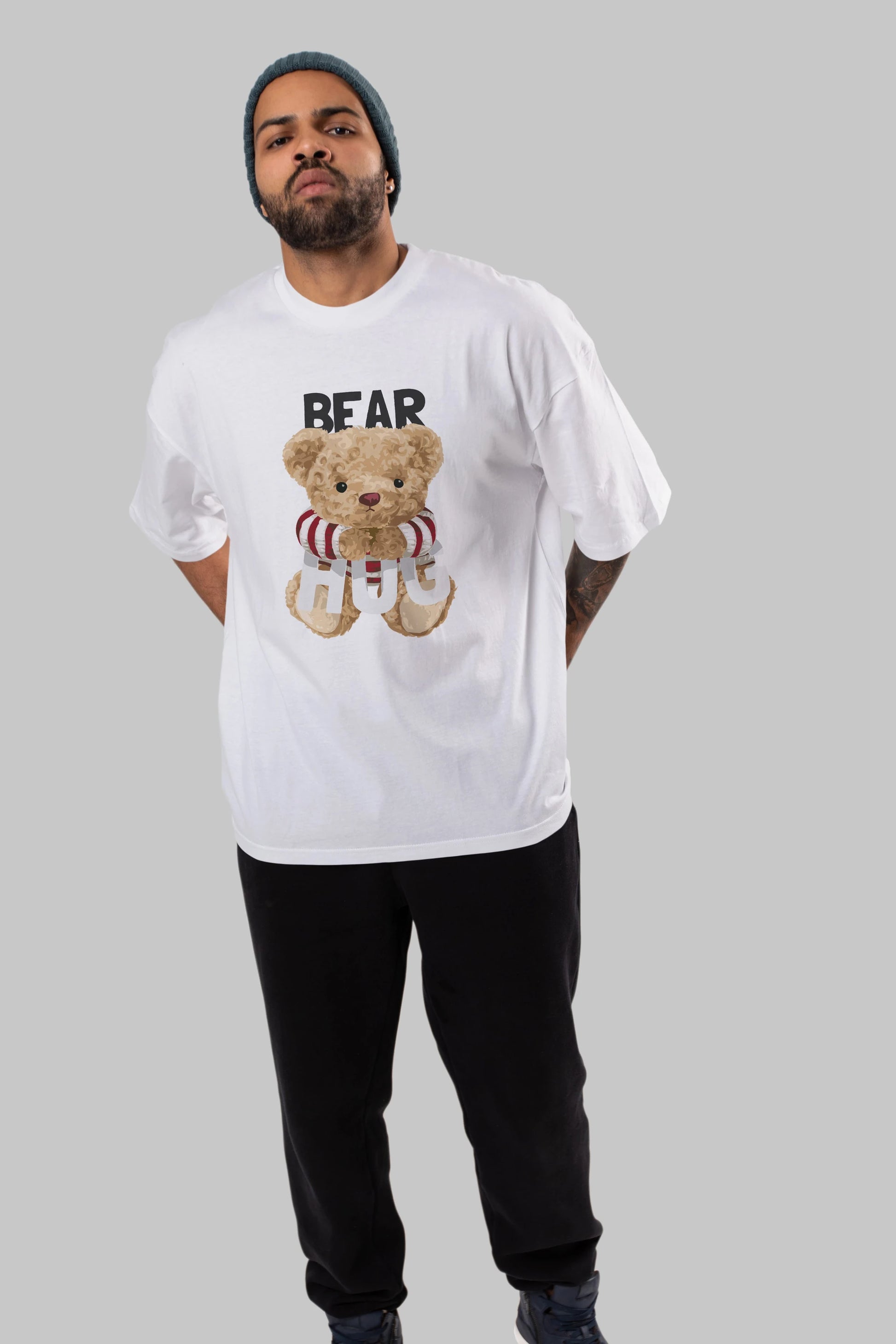 Teddy Bear Hug Ön Baskılı Oversize t-shirt Erkek Kadın Unisex %100 Pamuk