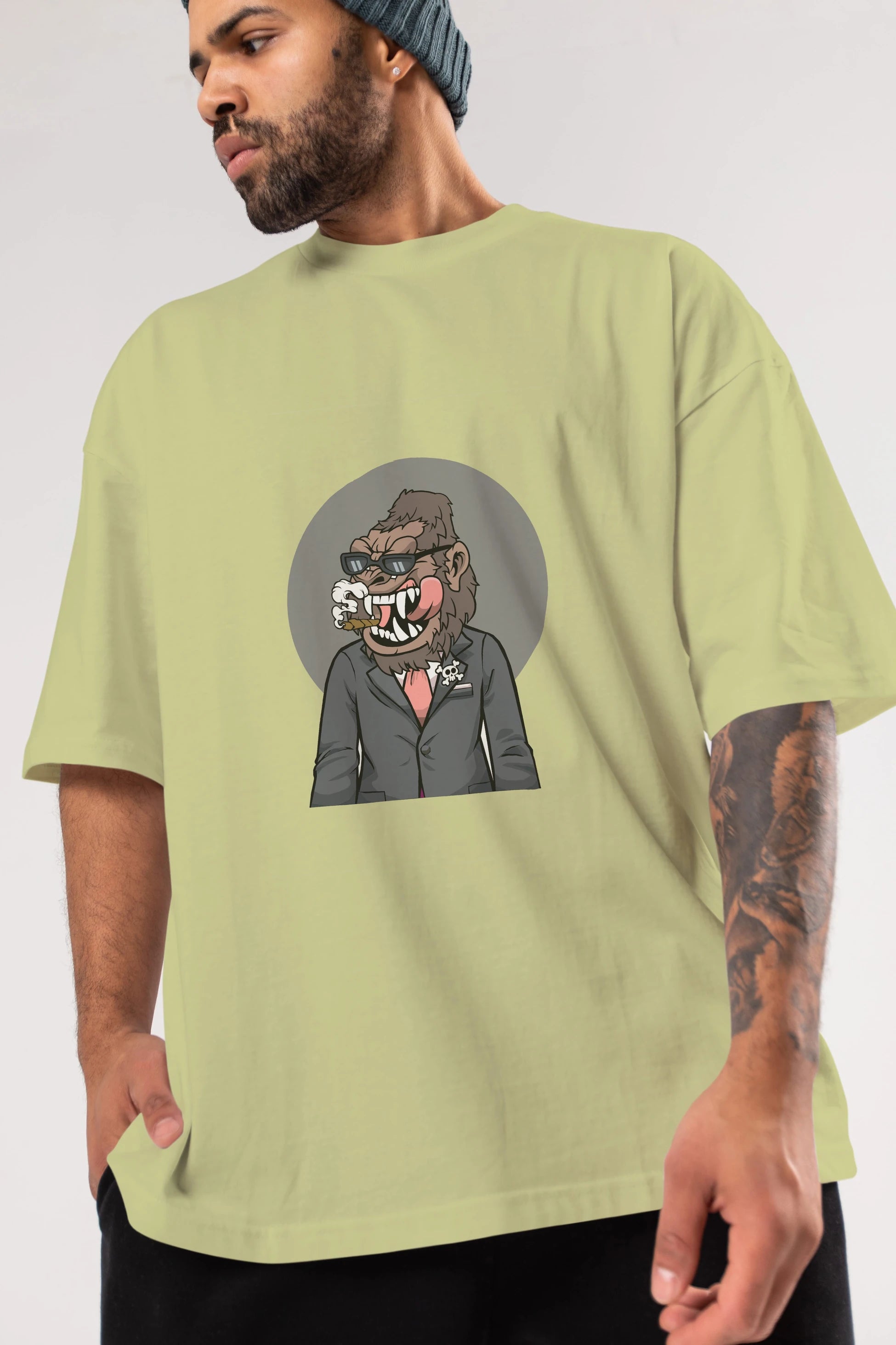 Monkey Suits Ön Baskılı Oversize t-shirt Erkek Kadın Unisex %100 Pamuk tişort