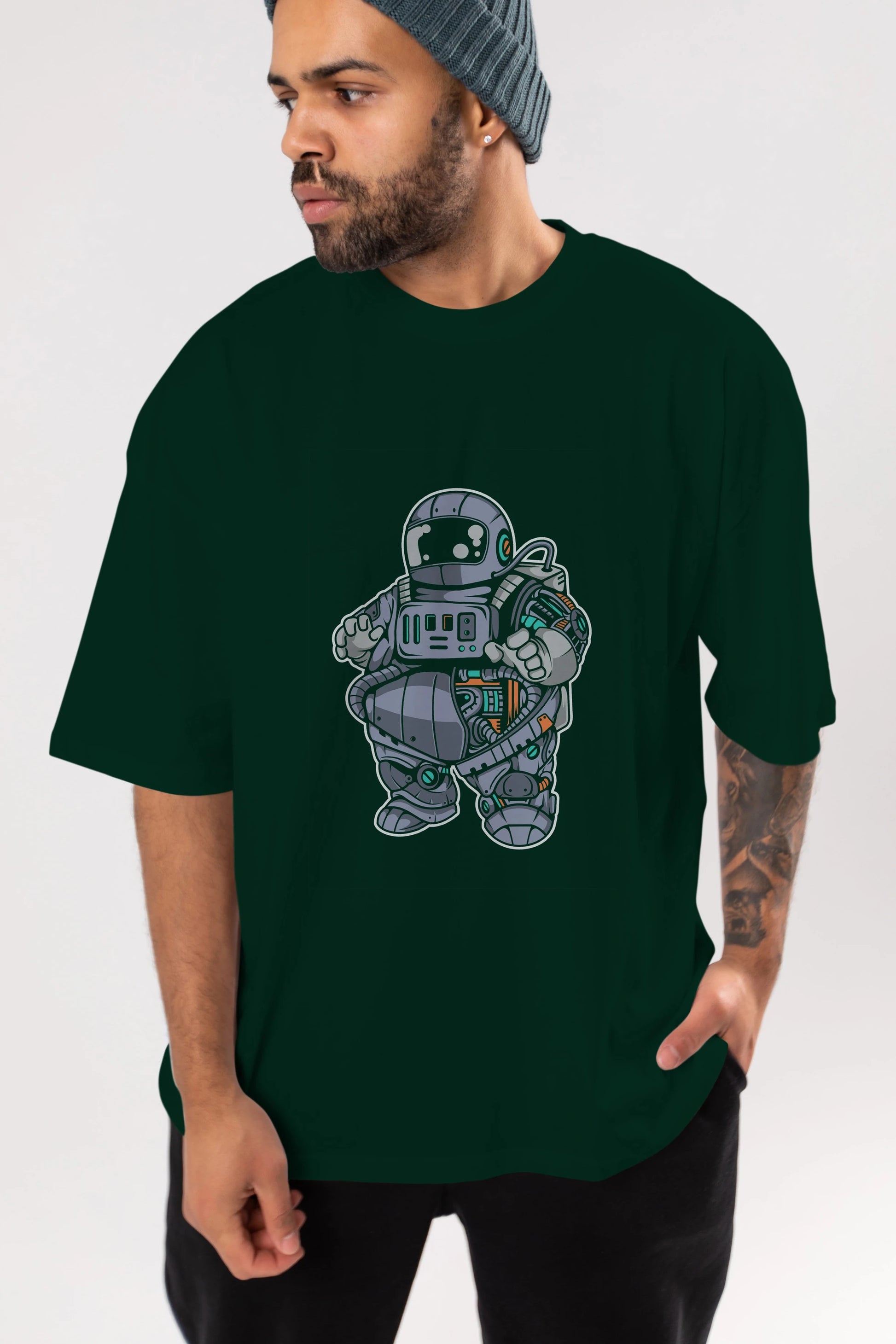 Fat Astronaut Robot Ön Baskılı Oversize t-shirt Erkek Kadın Unisex
