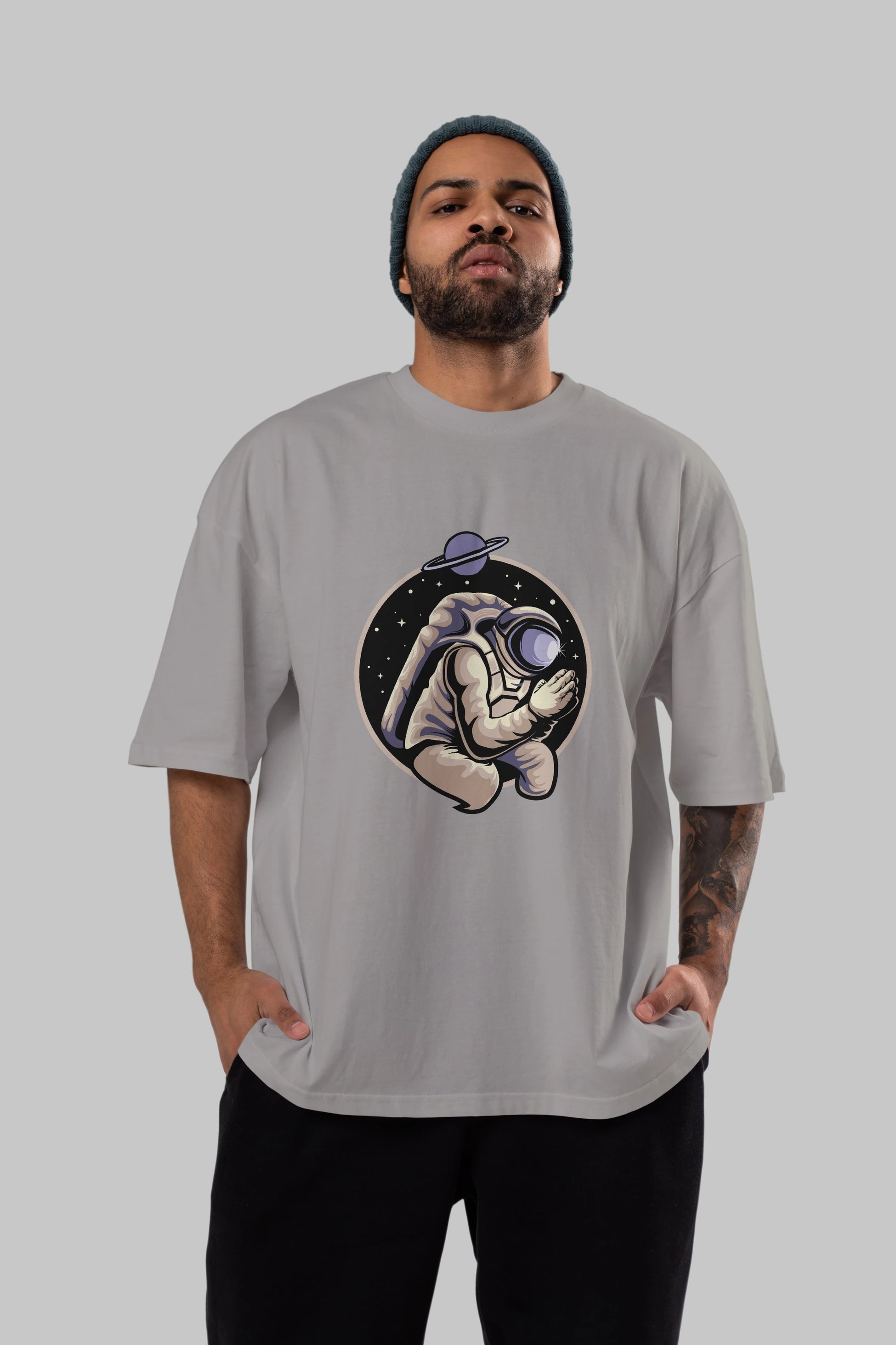 Astronaut Praying Ön Baskılı Oversize t-shirt Erkek Kadın Unisex