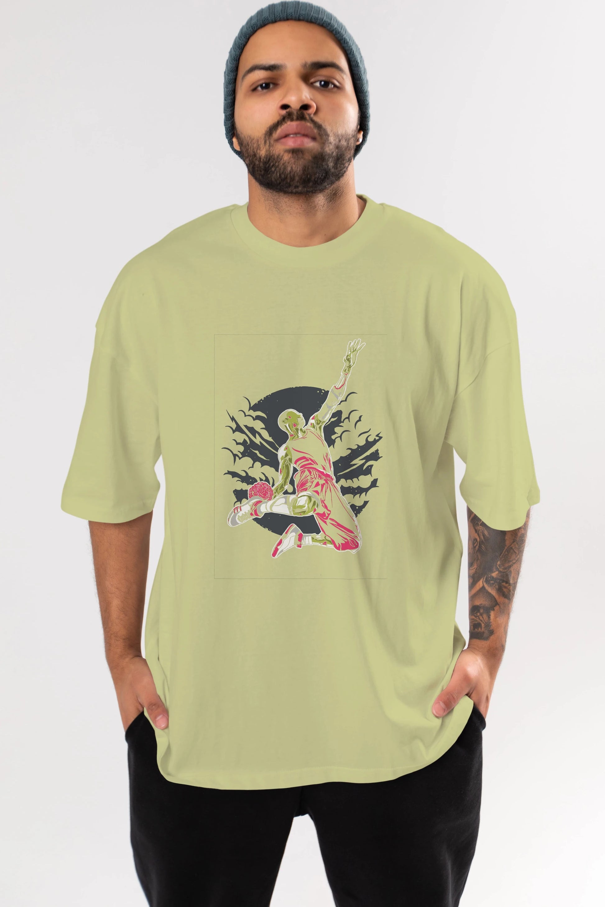 Zombie Slam Dunk Ön Baskılı Oversize t-shirt Erkek Kadın Unisex %100 Pamuk tişort