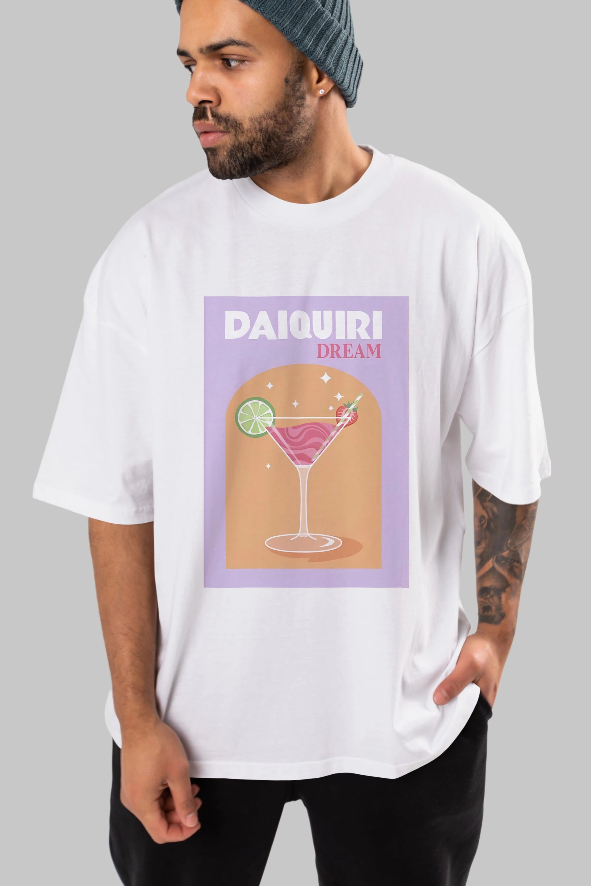 Daiquiri Dream Ön Baskılı Oversize t-shirt Erkek Kadın Unisex %100 Pamuk Bisiklet Yaka tişort