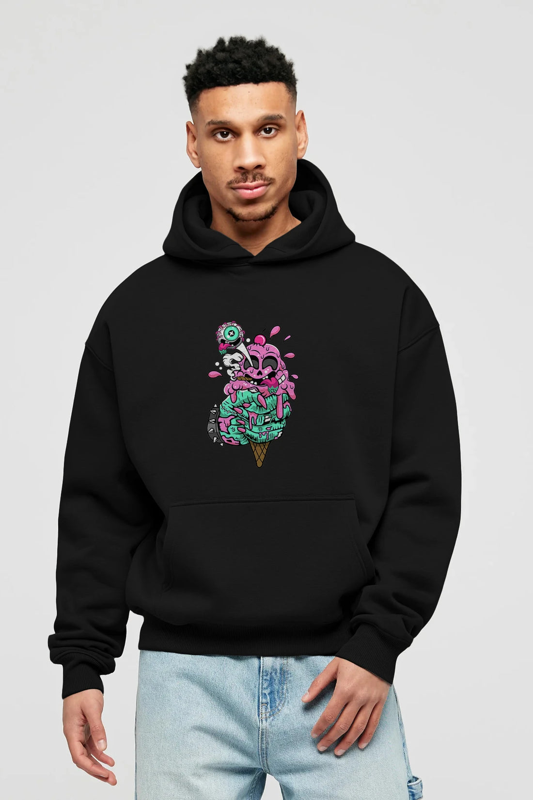 Ice Cream Zombie Ön Baskılı Hoodie Oversize Kapüşonlu Sweatshirt Erkek Kadın Unisex