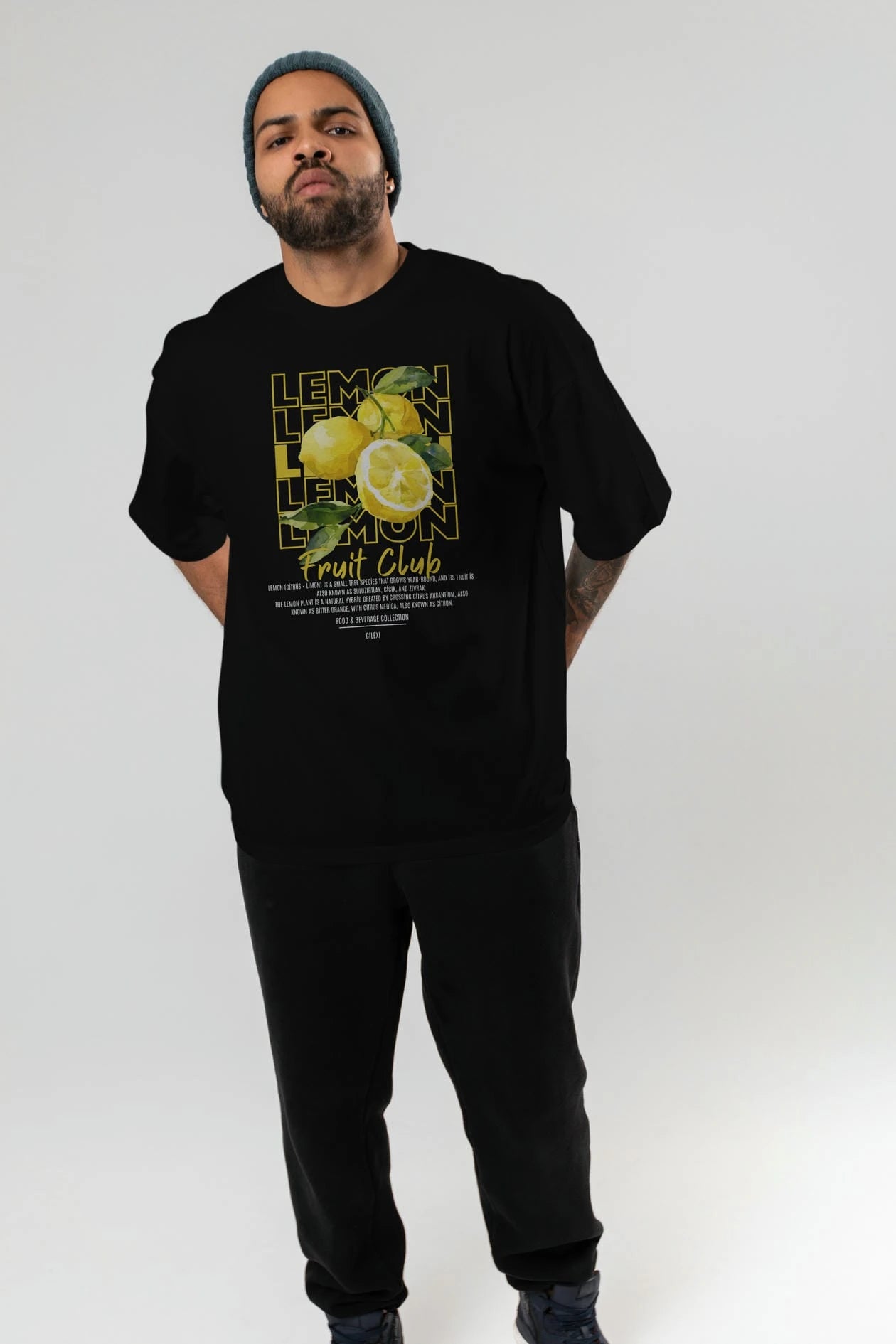 Lemon Ön Baskılı Oversize t-shirt Erkek Kadın Pamuk Bisiklet Yaka tişort