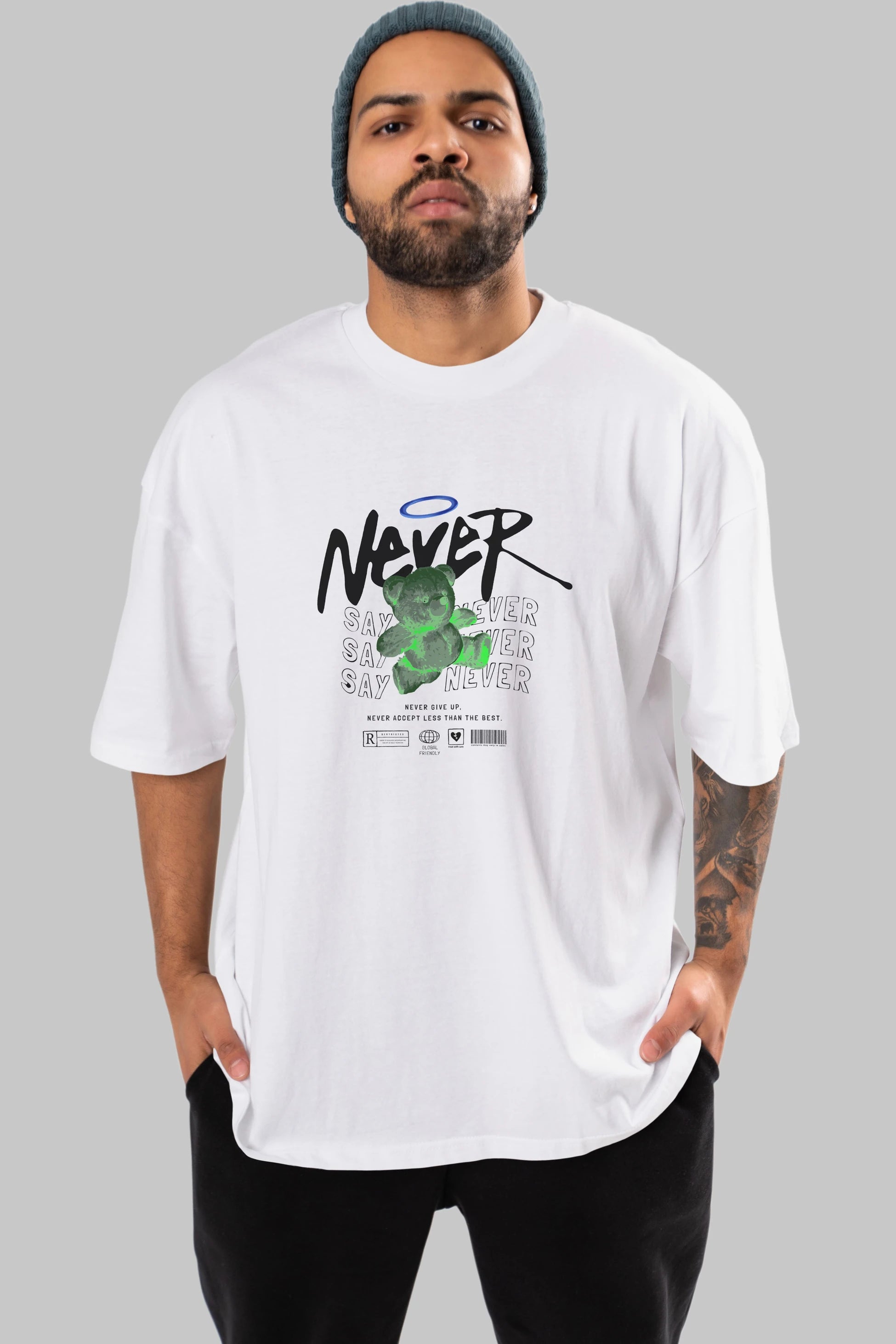 Teddy Bear Never Ön Baskılı Oversize t-shirt Erkek Kadın Unisex