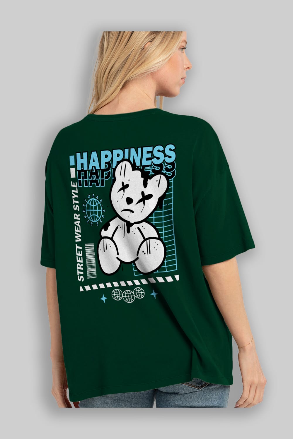 Happiness Bear 2 Arka Baskılı Oversize t-shirt Erkek Kadın Unisex
