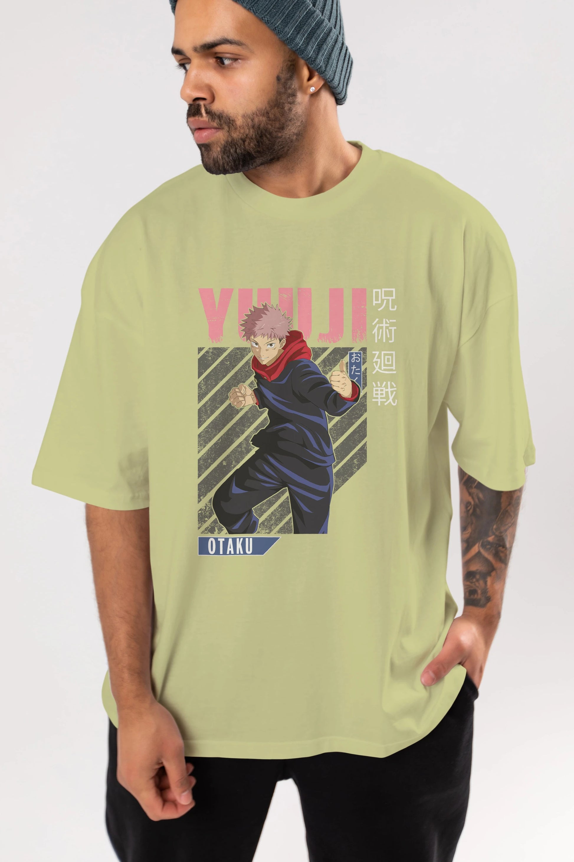 Yuuji Itadori Anime Ön Baskılı Oversize t-shirt %100 pamuk Erkek Kadın Unisex