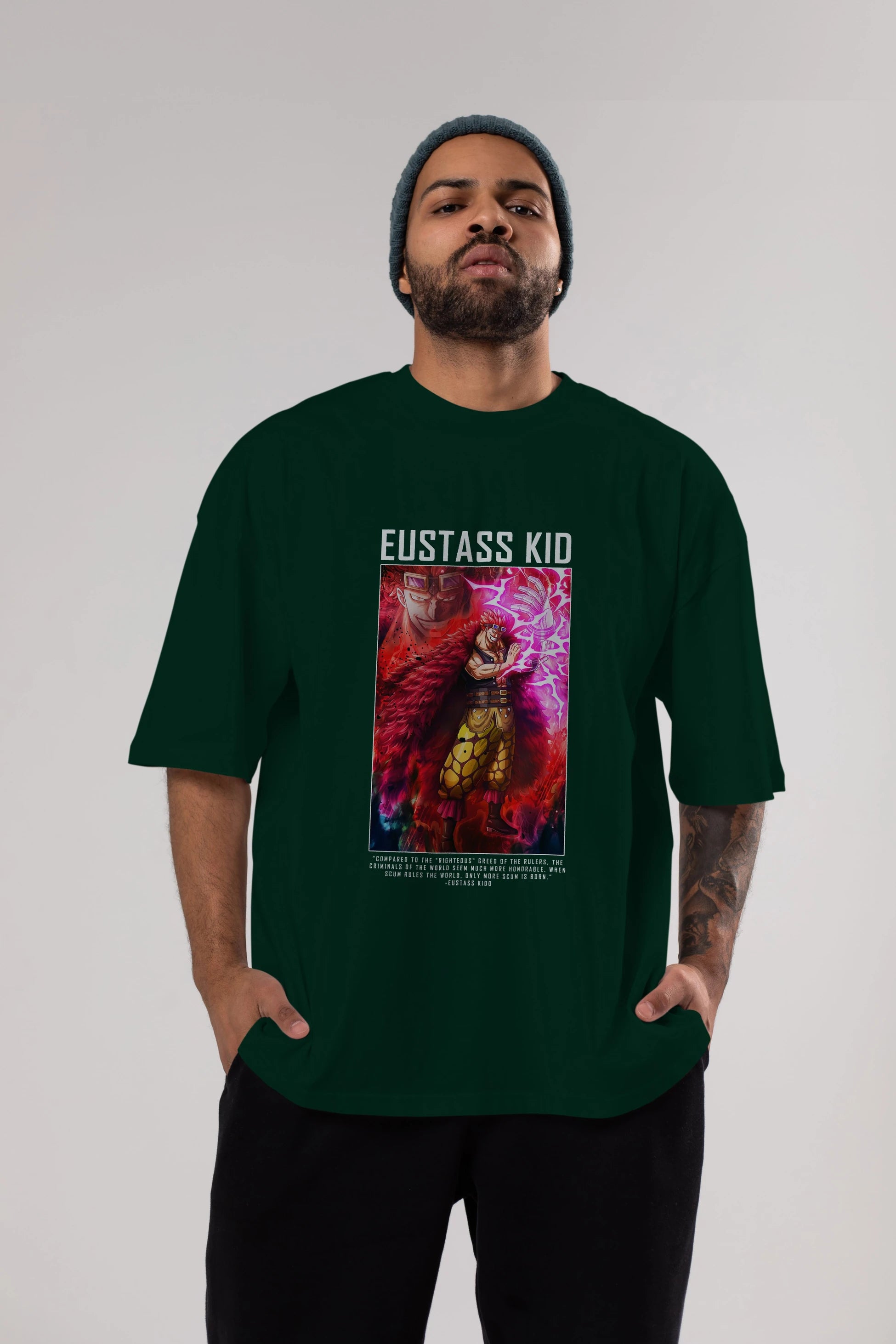 Eustass Kid Anime Ön Baskılı Oversize t-shirt Erkek Kadın Unisex