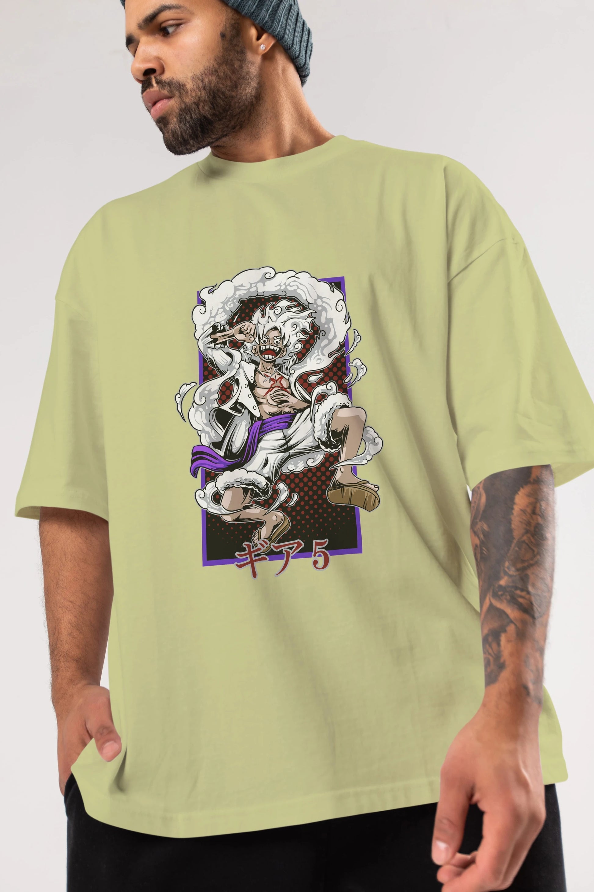 LUFFY GEAR 5 RECUADRO Anime Ön Baskılı Oversize t-shirt %100 pamuk Erkek Kadın Unisex