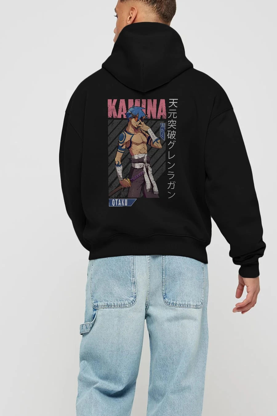 Kamina 5 Anime Arka Baskılı Hoodie Oversize Kapüşonlu Sweatshirt Erkek Kadın Unisex