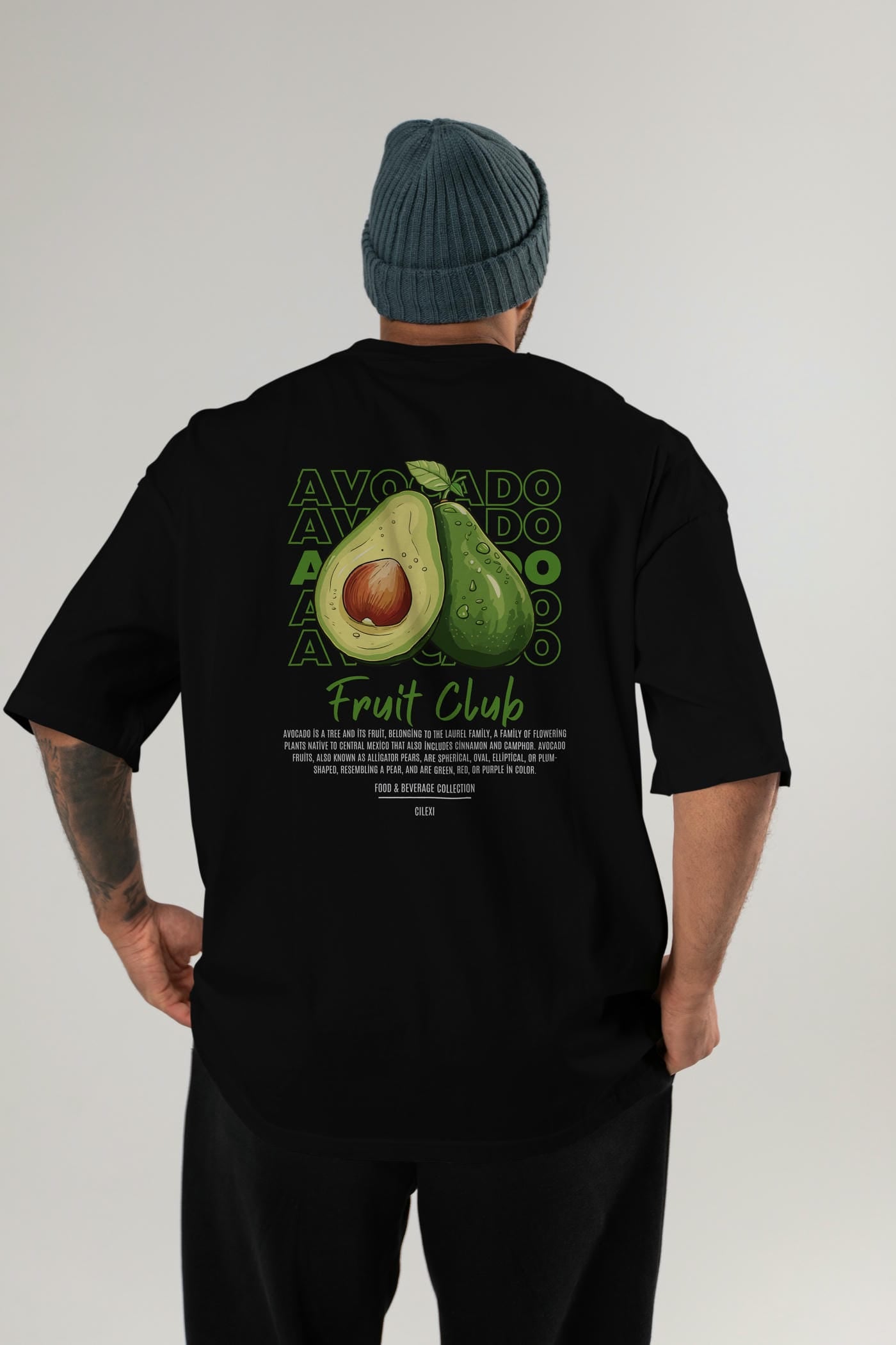 Avocado Arka Baskılı Oversize t-shirt Erkek Kadın Pamuk Bisiklet Yaka tişort